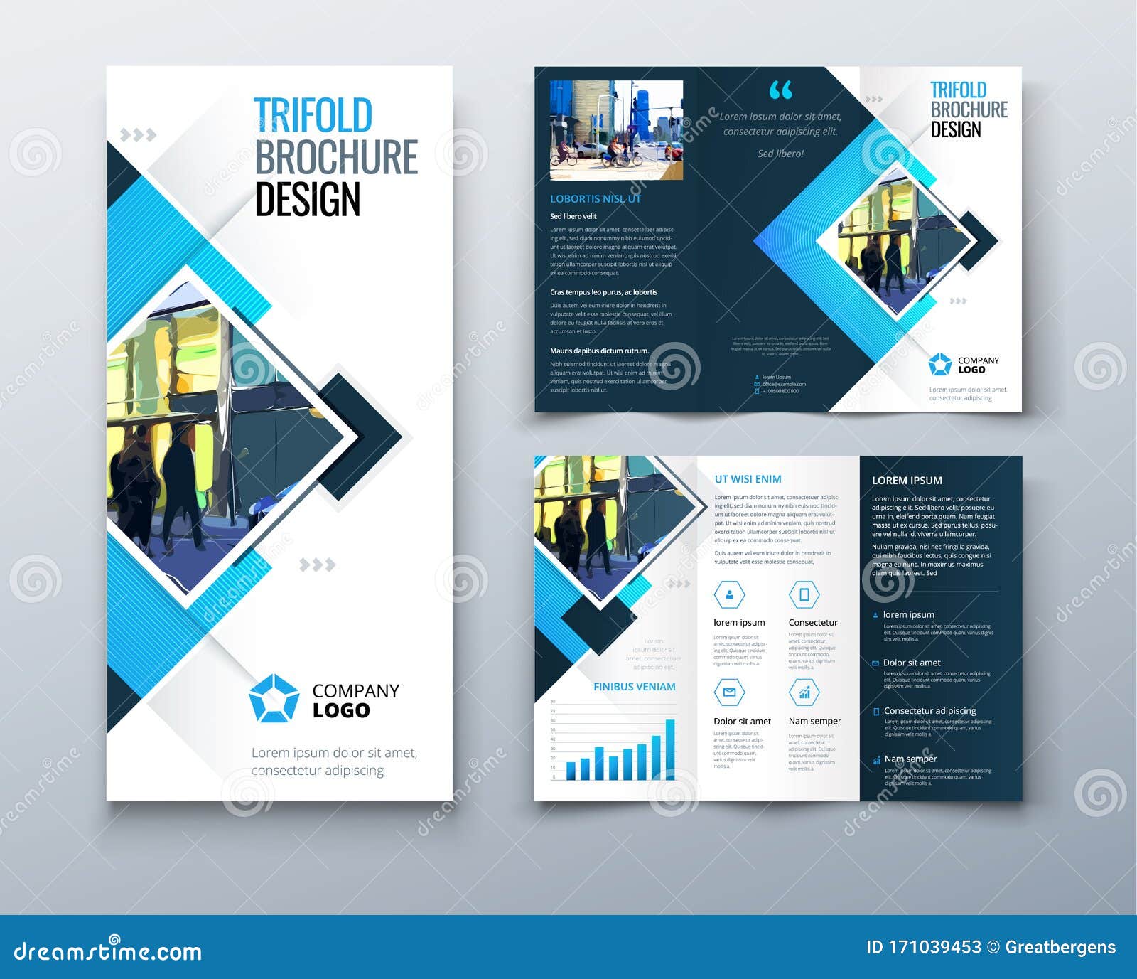 Trifold Brochure Design with Square Shapes, Corporate Business In Free Tri Fold Business Brochure Templates
