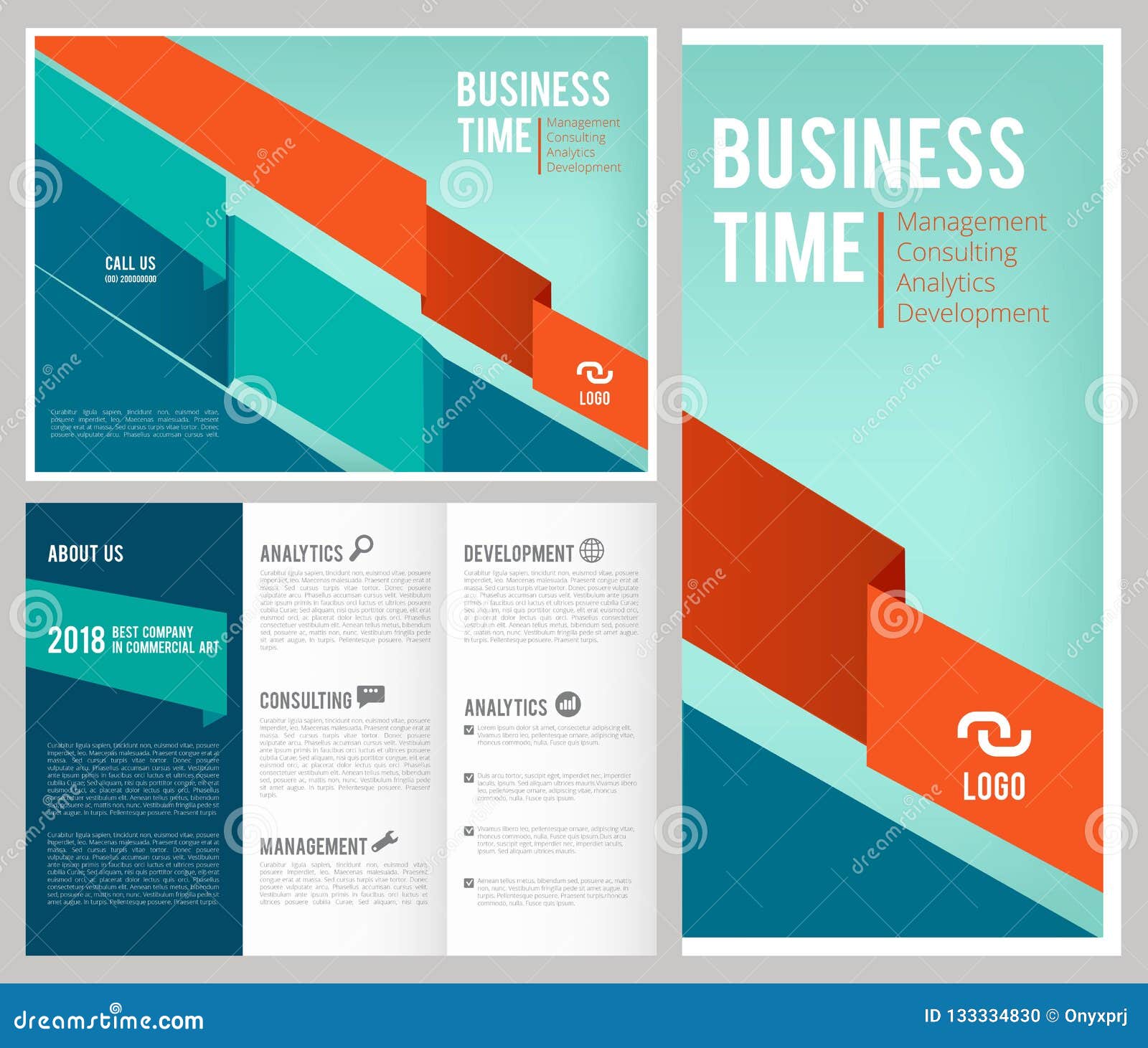 trifold business brochure. 3 leaflet cover and pages  template business magazine with place for your text 