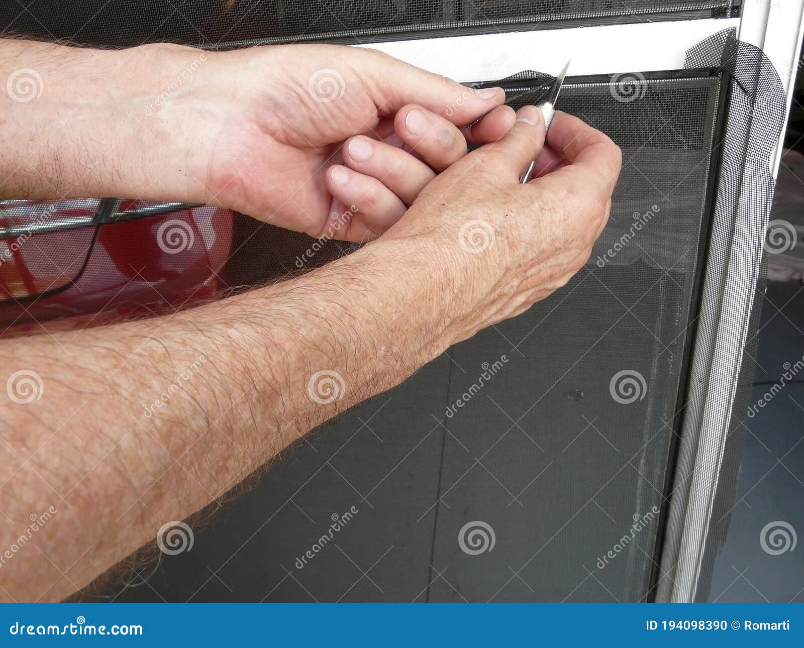 Trimming Wire Screen Door with Knife Stock Photo Image of knife