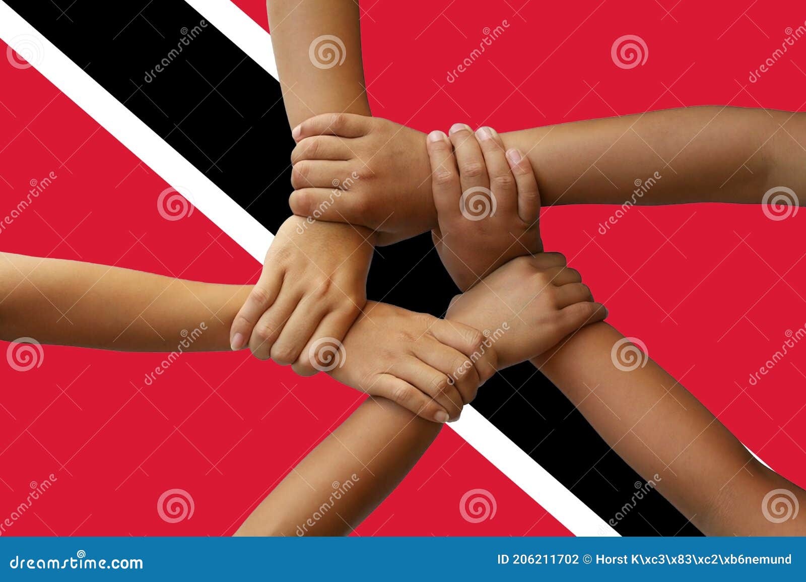 trinidad and tobago flag, intergration of a multicultural group of young people