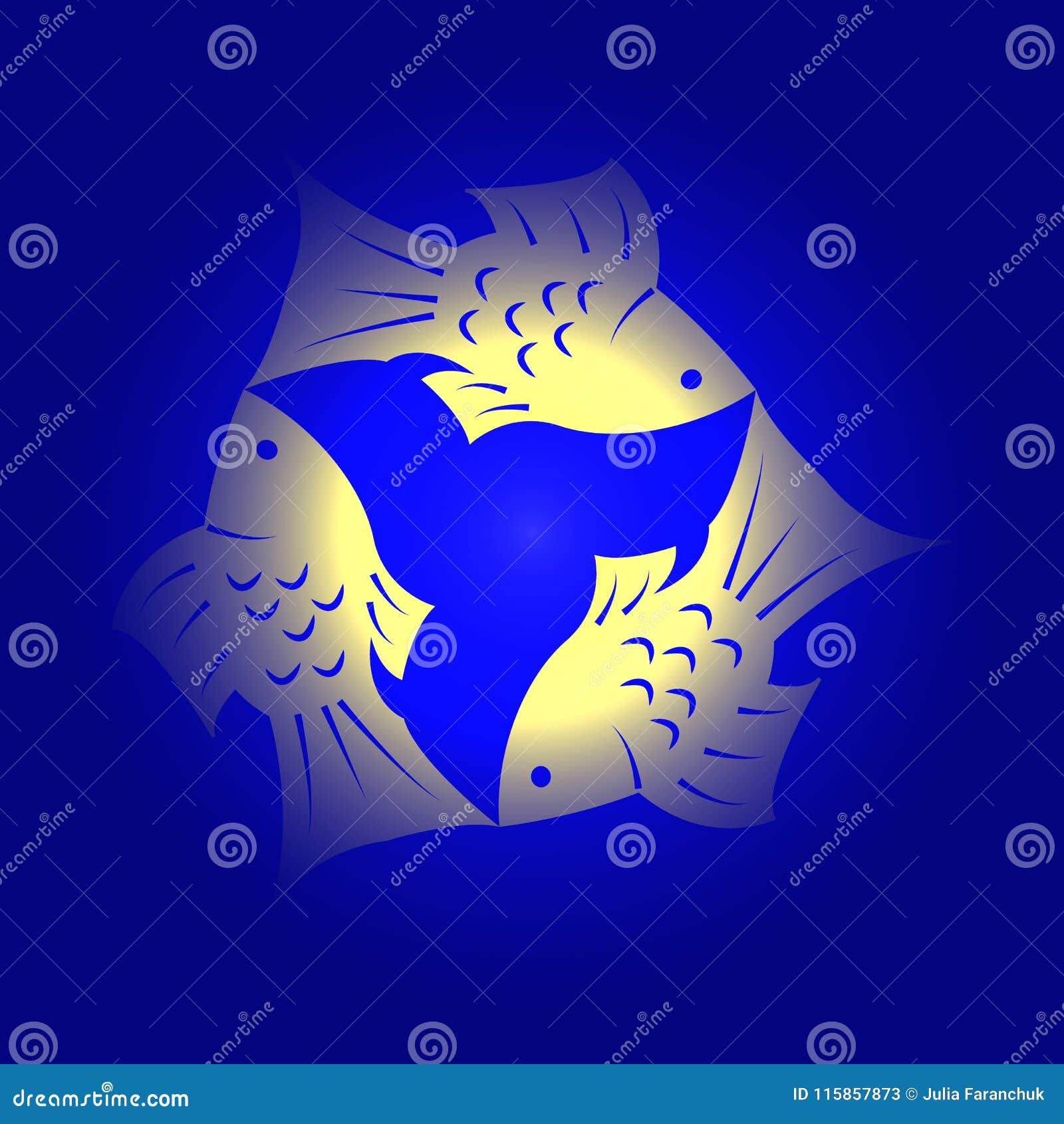 trinity sunday. christian holiday. three fish, located symmetrically. yellow and blue