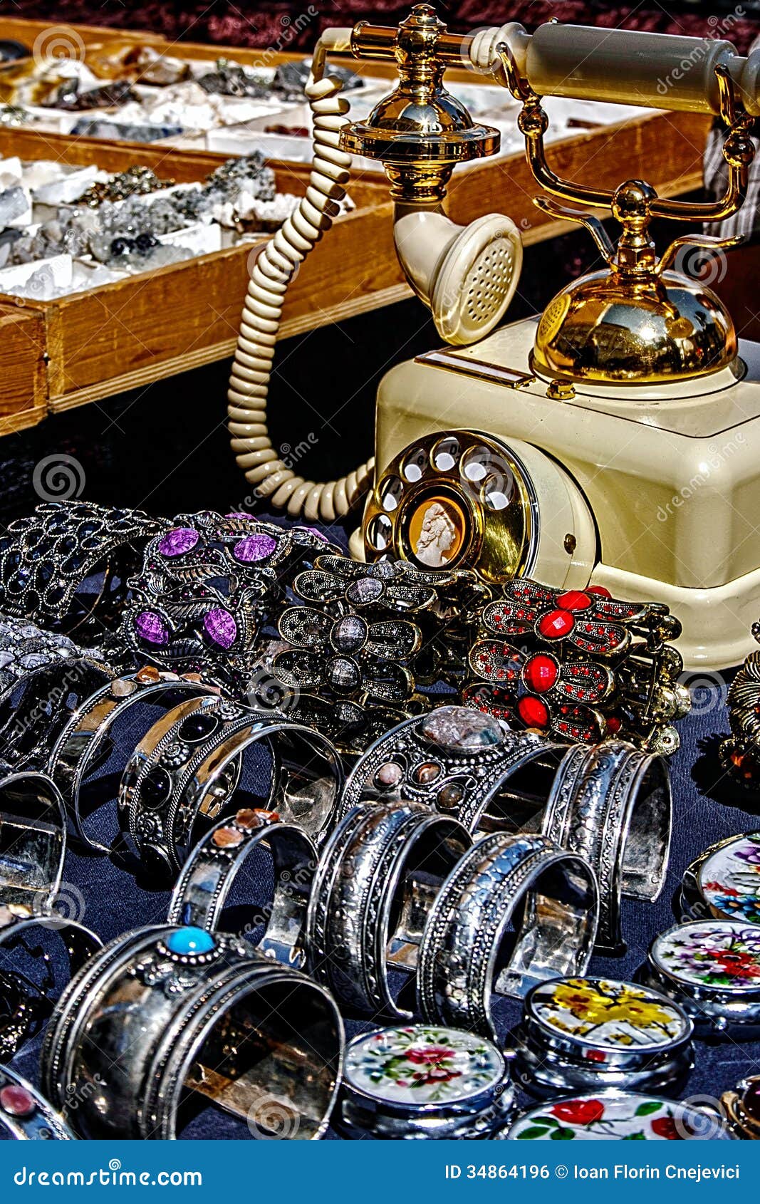 Trinkets, Jewelry and Antiques Stock Photo Image of brown, earrings