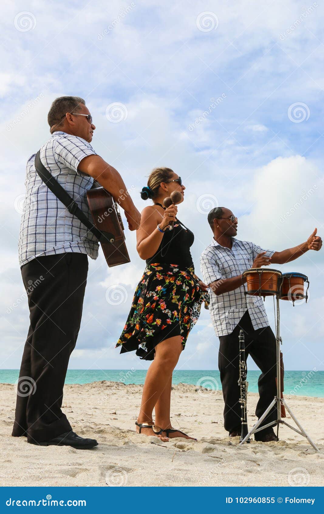 Trio Ensemble Performing On The Beach Cuba Varadero Editorial