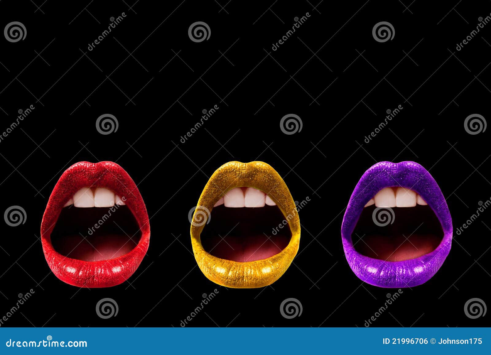 trio of lips  on black
