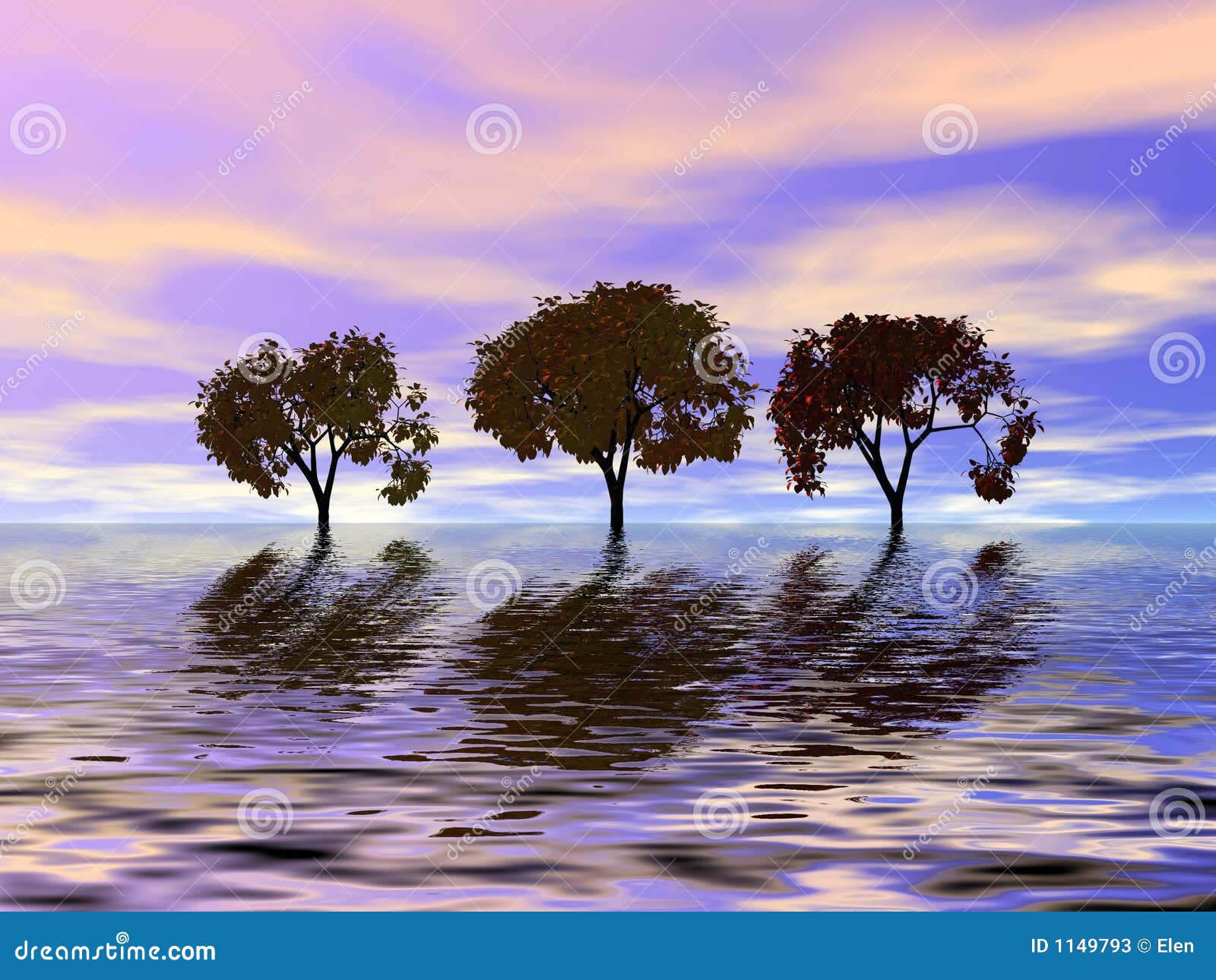 Trio trees. Sunset stock illustration. Illustration of nature 1149793