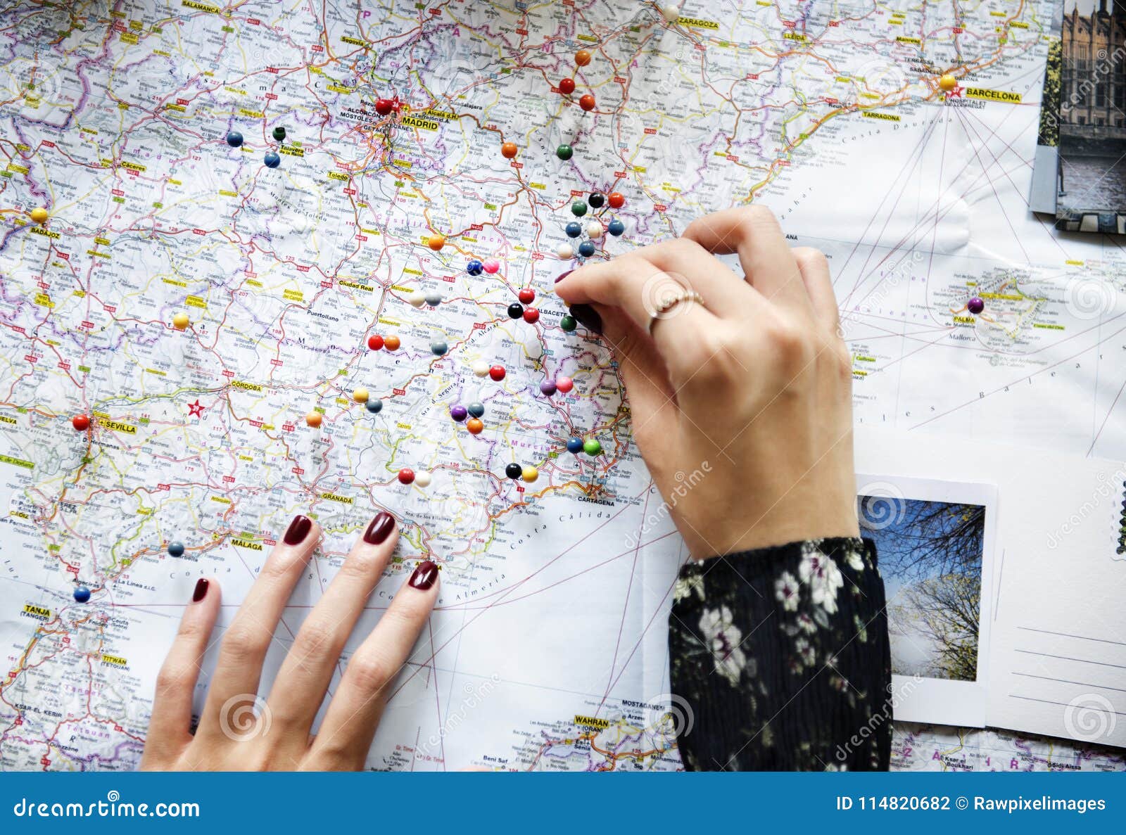 Trip Planning with Map and Pins Stock Photo Image of digital