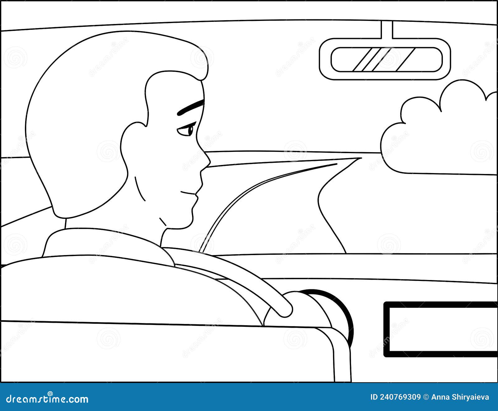 Trip, Travel.Black and White Vector Illustration. a Young Guy Drives a ...