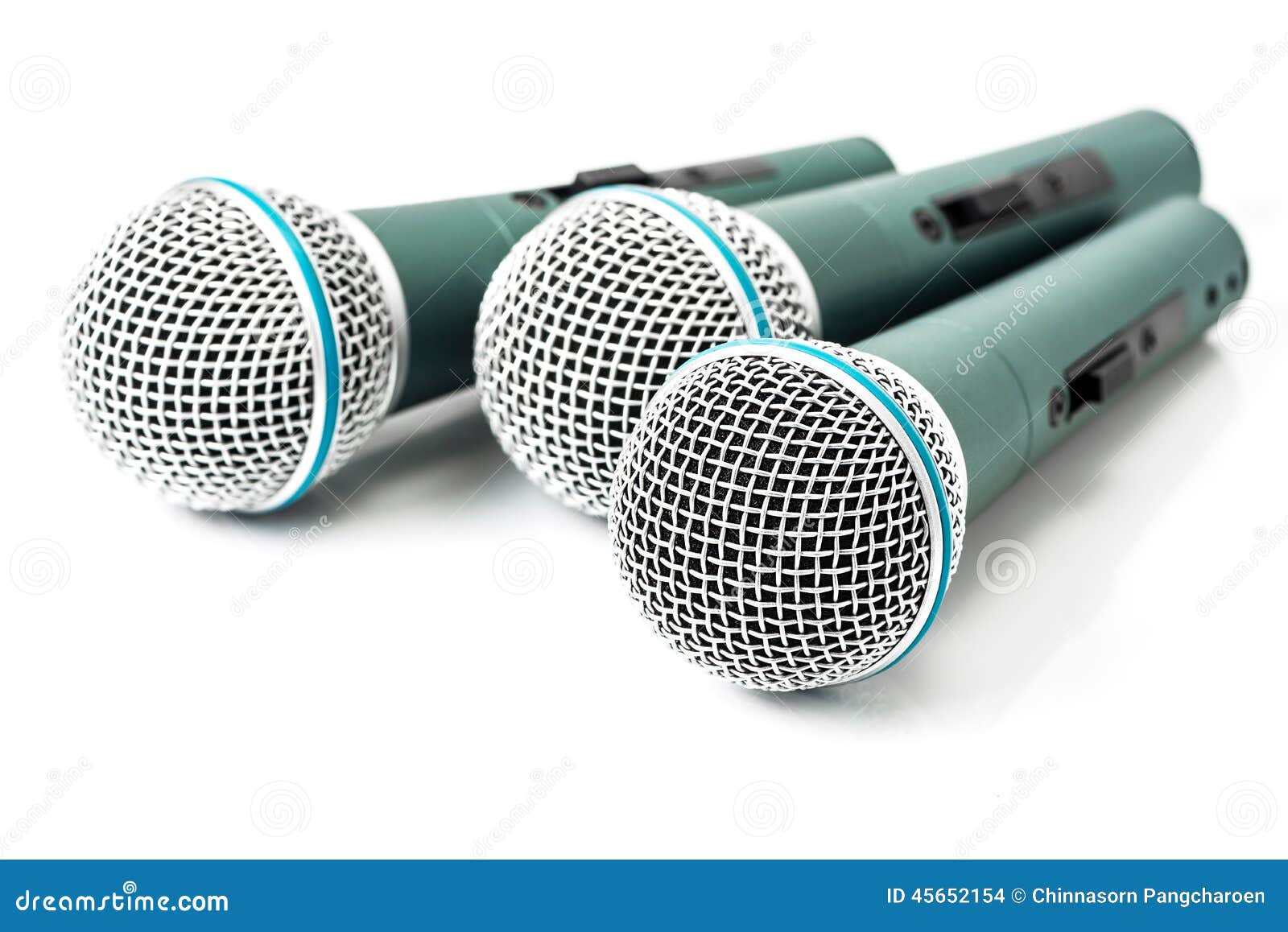 Triple microphone stock photo. Image of broadcast, green 45652154