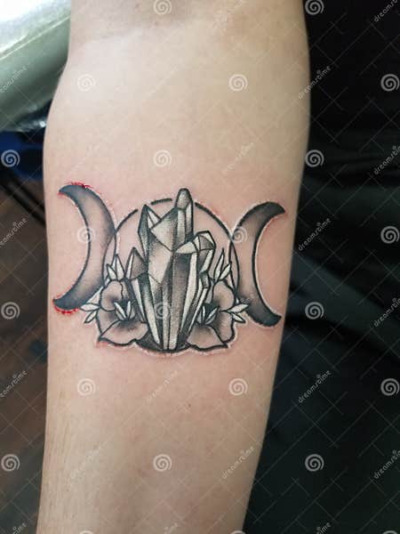 Tattoo of Triple Moon Symbol Editorial Photography - Image of bleeding ...