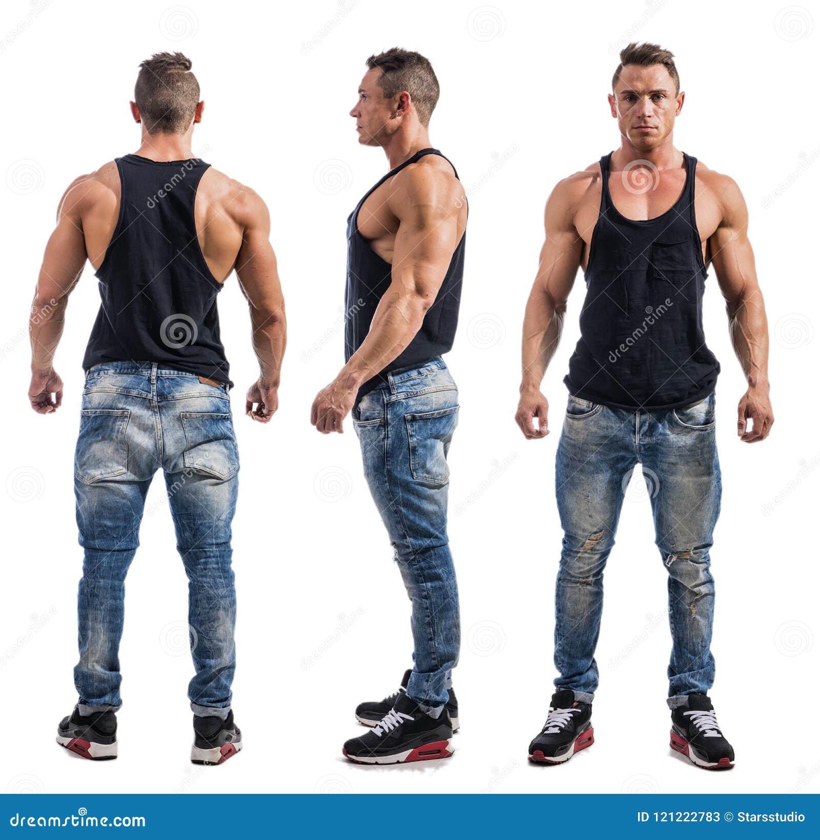 Triple View Of Bodybuilder: Back, Front, Side Stock Image - Image of muscle, handsome: 121222783