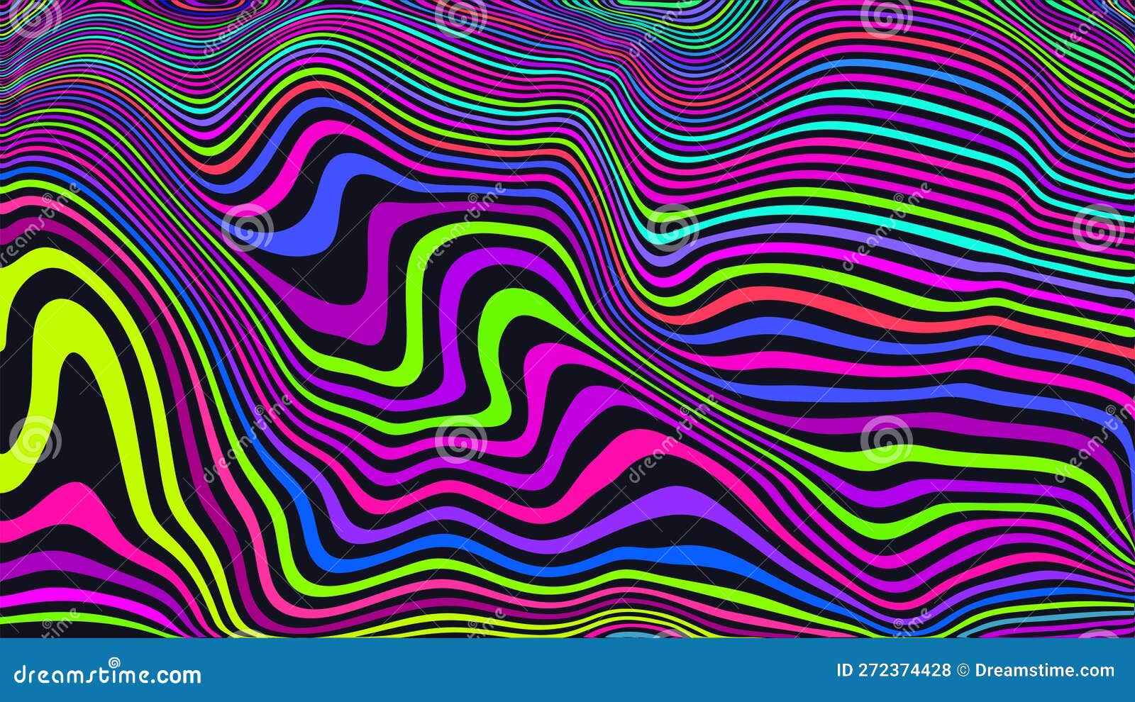 Trippy strip psychedelic pattern. Neon color wavy background Stock