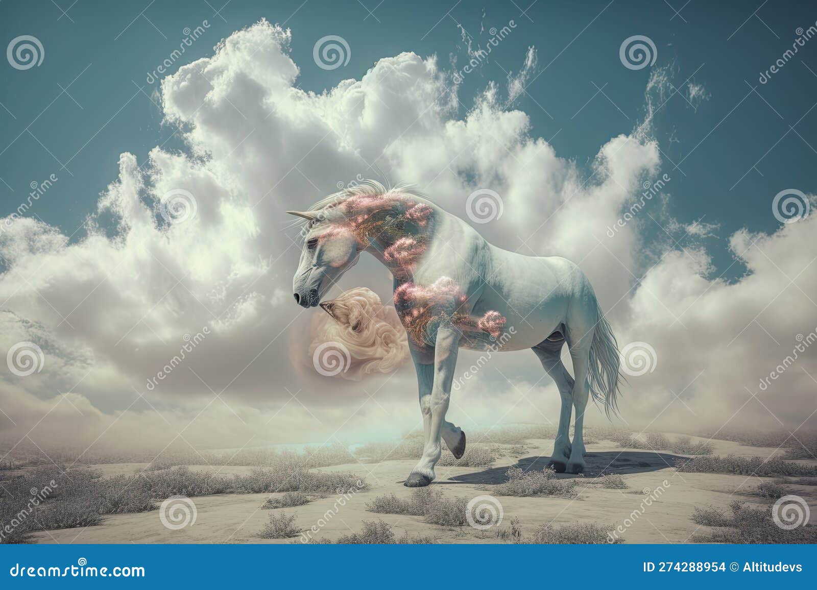 trippy unicorn, with its head in the clouds and hoofs on the ground