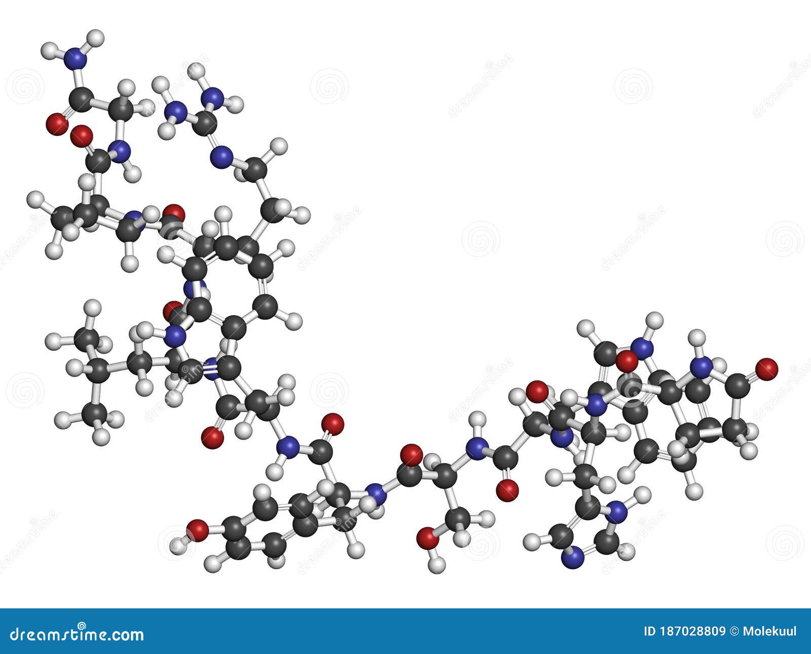 triptorelin gonadotropin releasing hormone agonist drug molecule. atoms are represented as spheres with conventional color coding