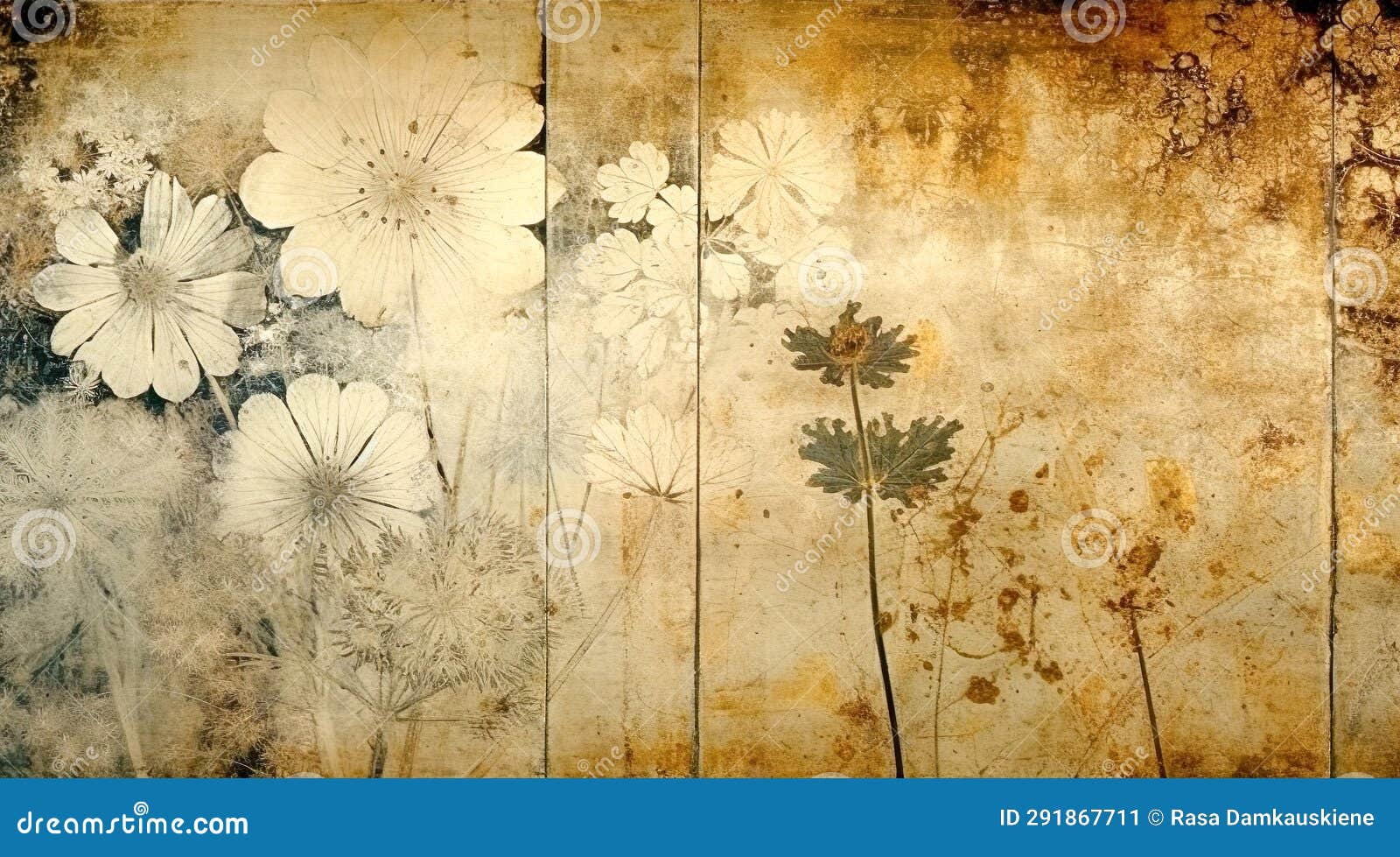 a triptych of abstract autumn background in vintage style. chemigram and photogram image
