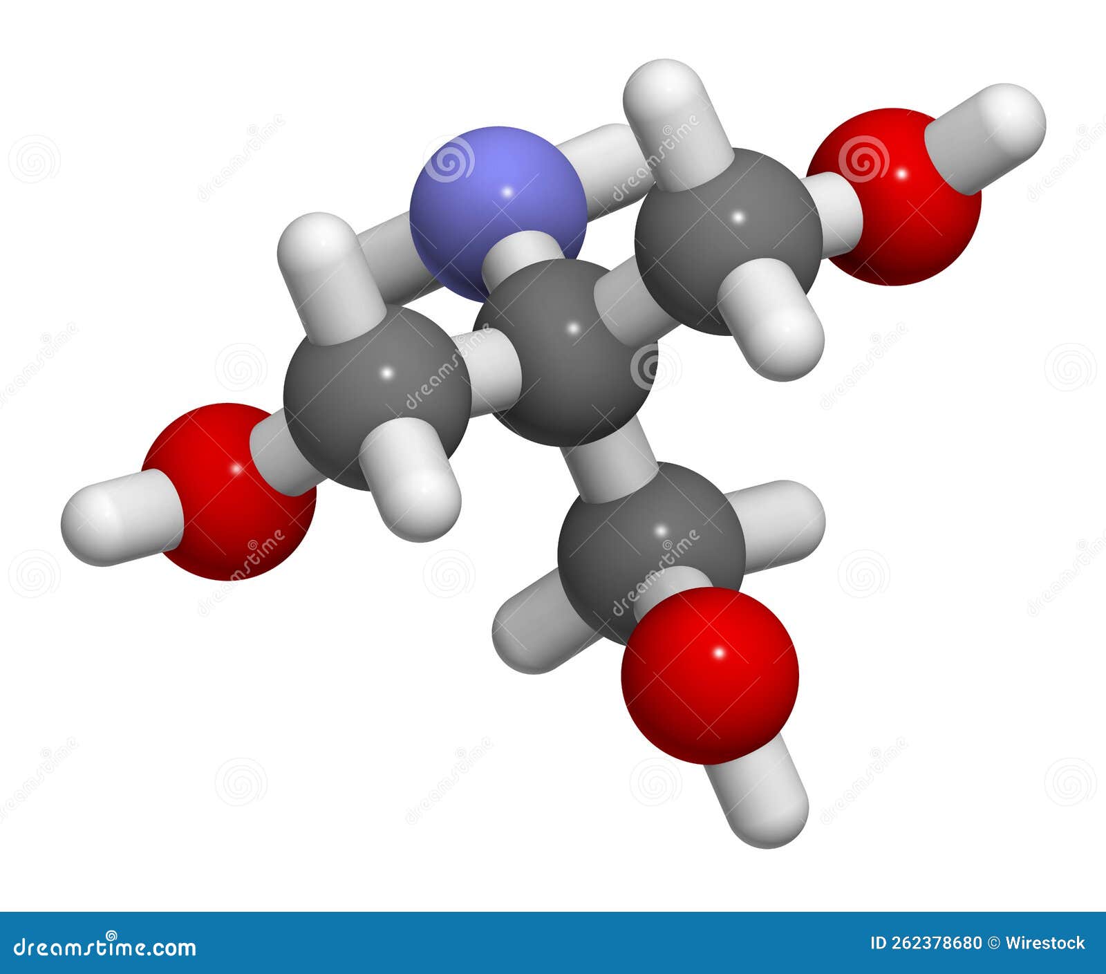tris buffering agent molecule. also known as tromethamine. 3d rendering.