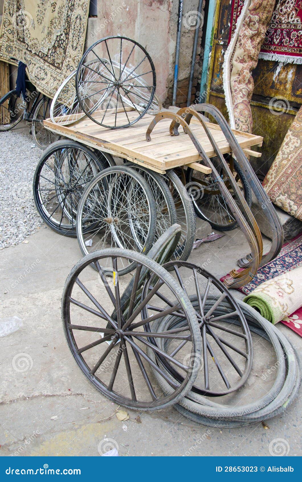 Trishaw Wheels in Delhi Bazaar, India Stock Image Image of city