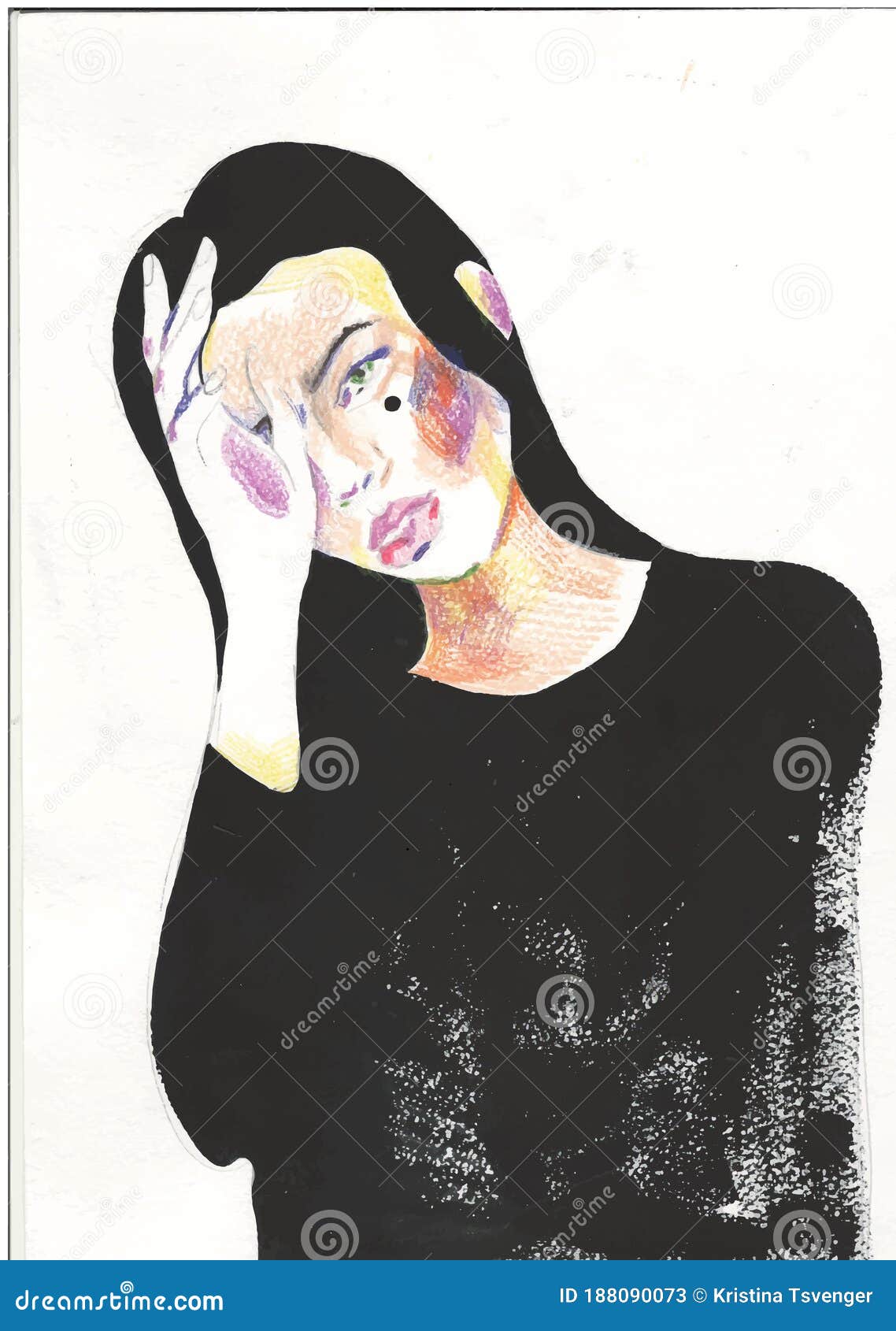 Retrato De Uma Mulher Chorando Desenhos Originais Pintados Com Aquarela No  Papel Ilustração Stock - Ilustração de desenhado, feriados: 163632382