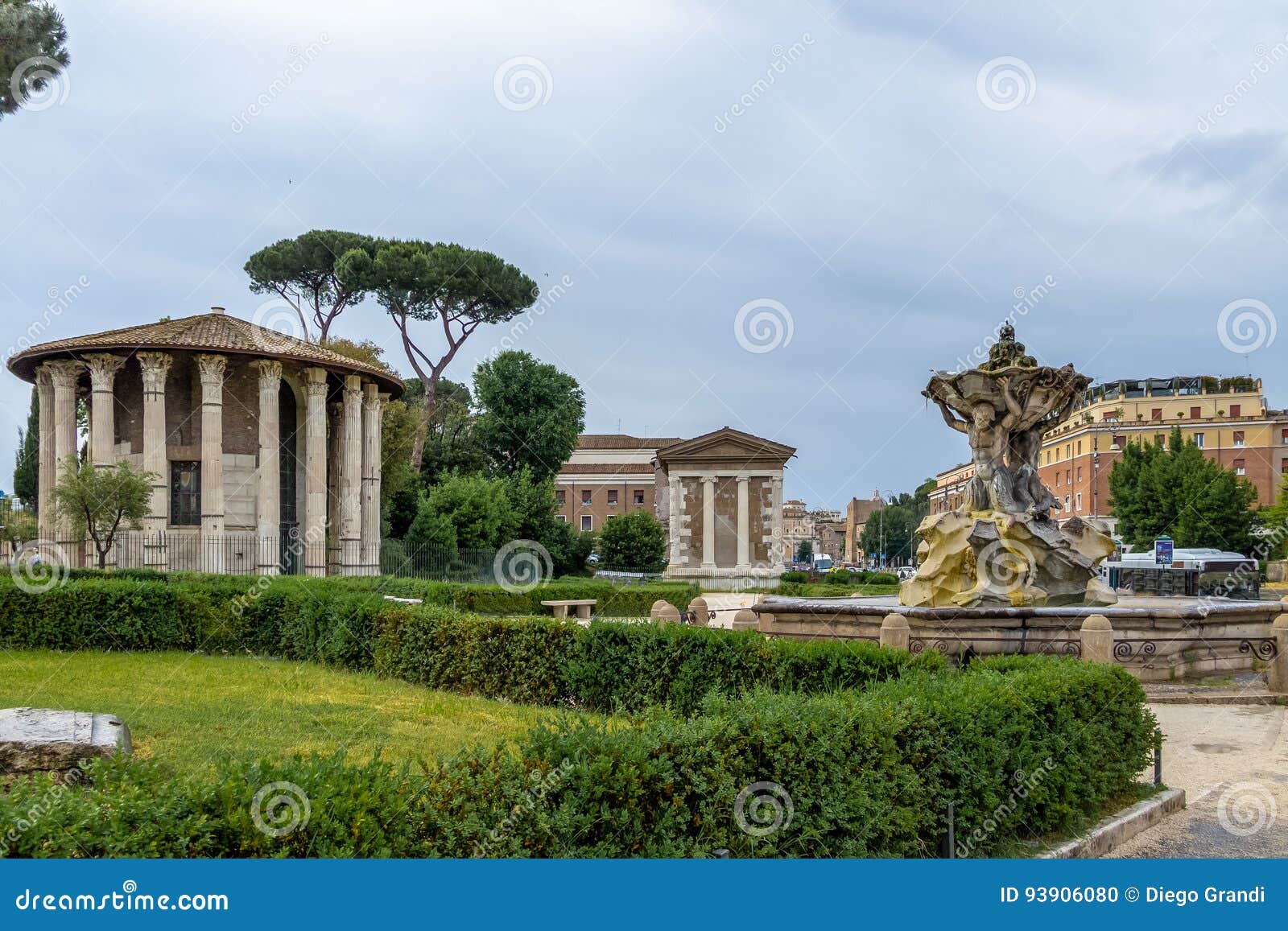 tritons fountain and temple of hercules victor - rome, italy