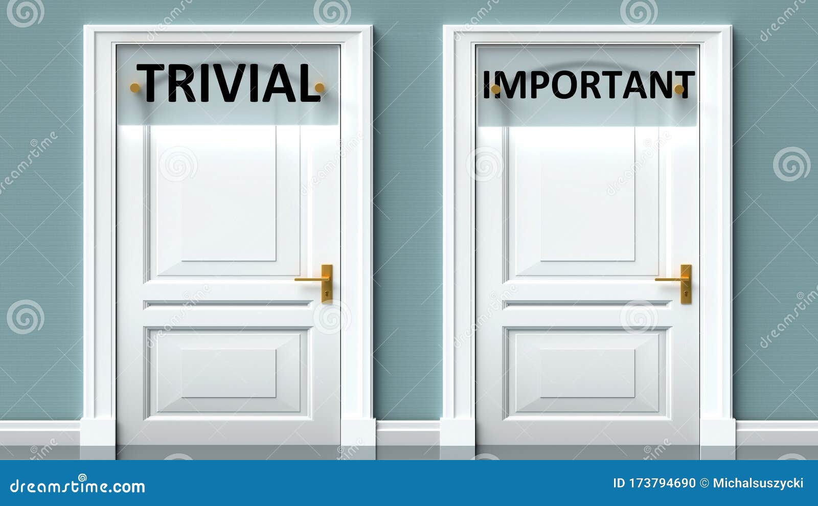 trivial and important as a choice - pictured as words trivial, important on doors to show that trivial and important are opposite