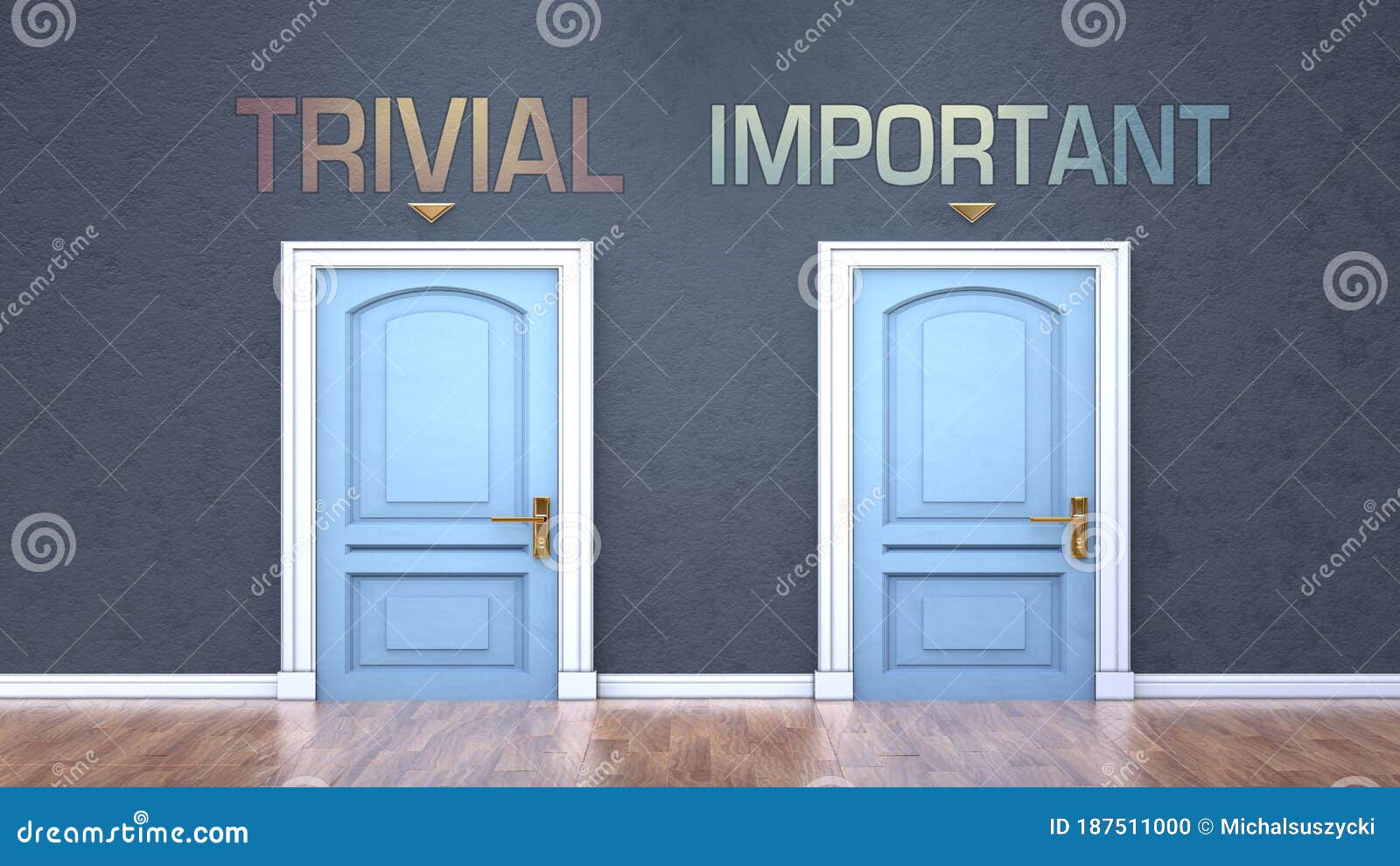 trivial and important as a choice - pictured as words trivial, important on doors to show that trivial and important are opposite