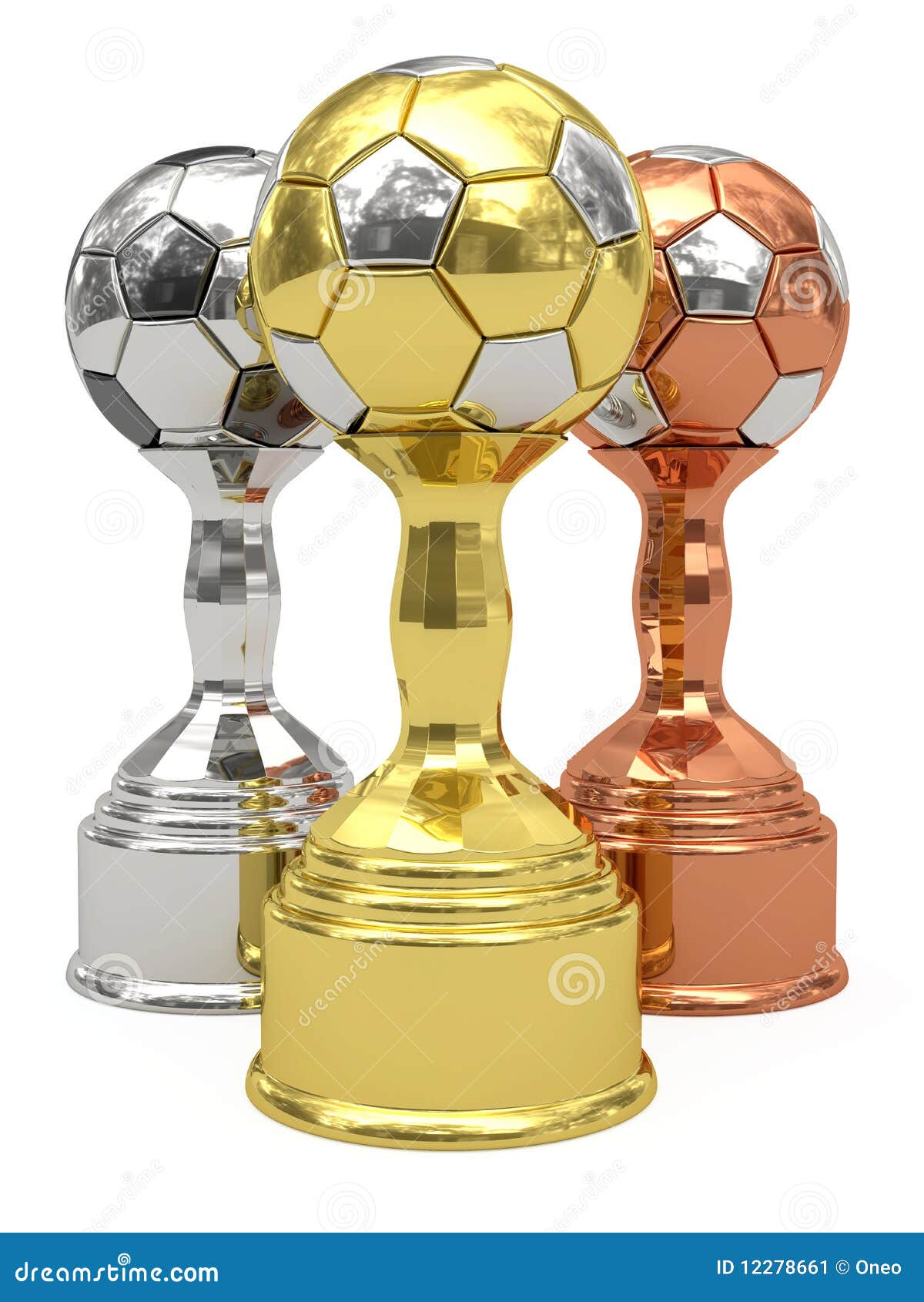 Trofeos De Oro, De Plata Y De Bronce Del Fútbol Imagen de archivo - Imagen  de balompié, negro: 12278661