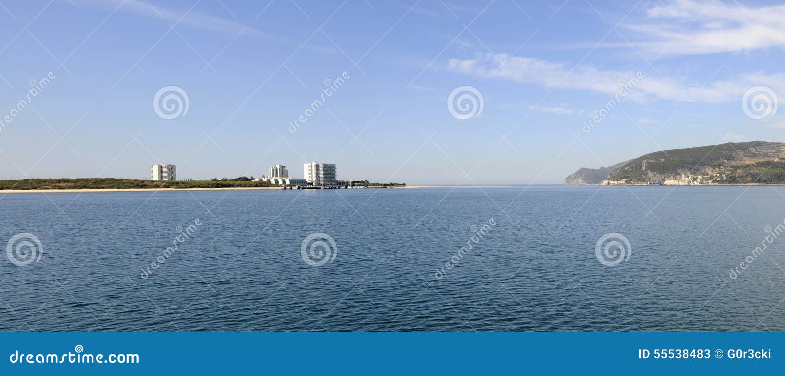 troia peninsula panorama, blue sky, water, holidays - arrabida