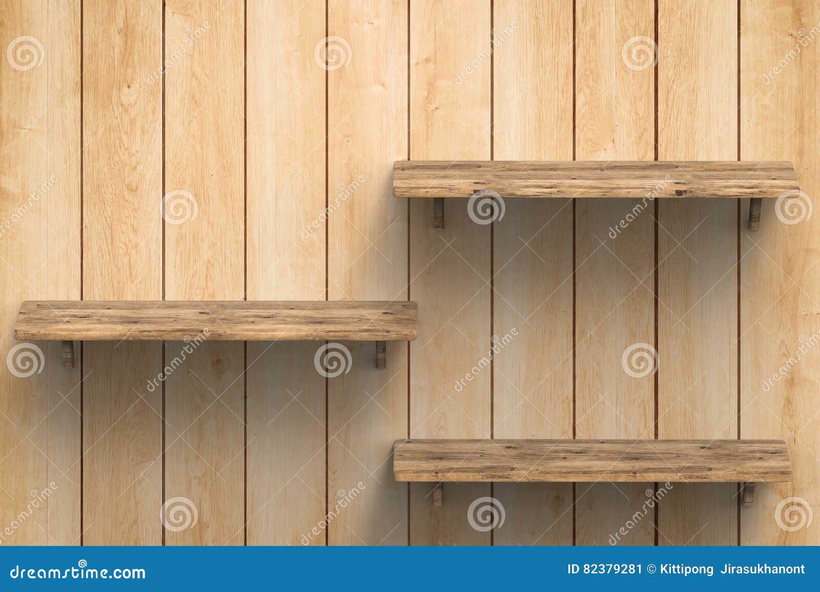 Trois étagères En Bois Sur Le Mur Image stock - Image du matériau