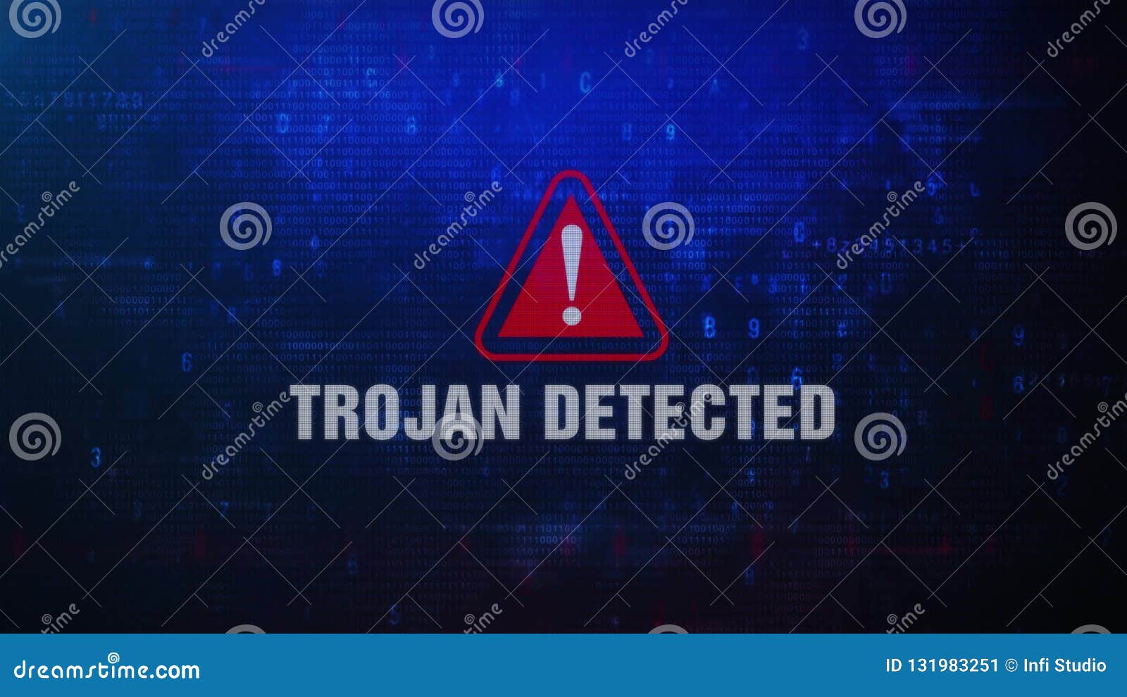 Trojan Detected Alert Warning Error Message Blinking on Screen . Stock