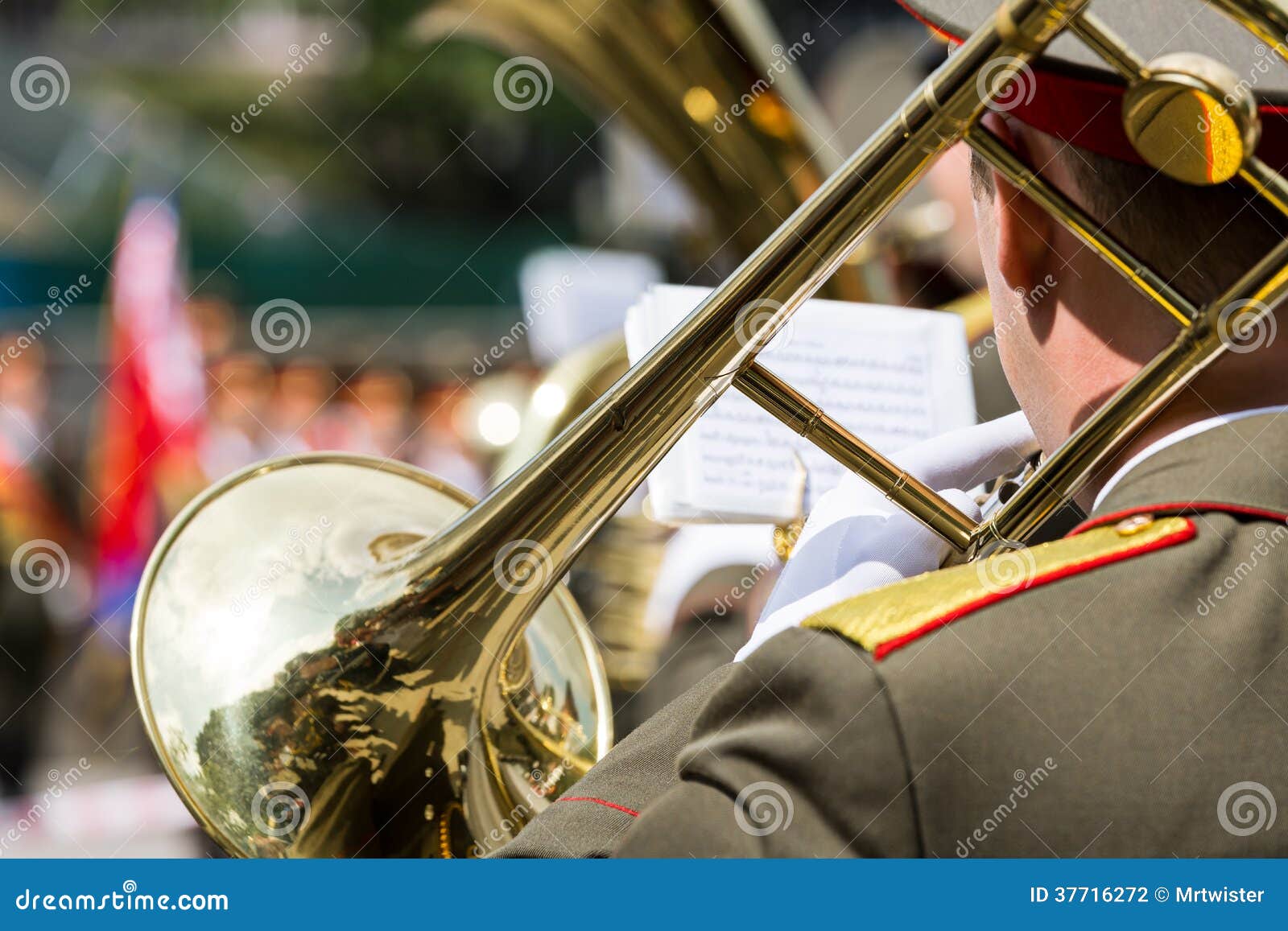 Trombone Player in Military Band Stock Photo Image of hand, music