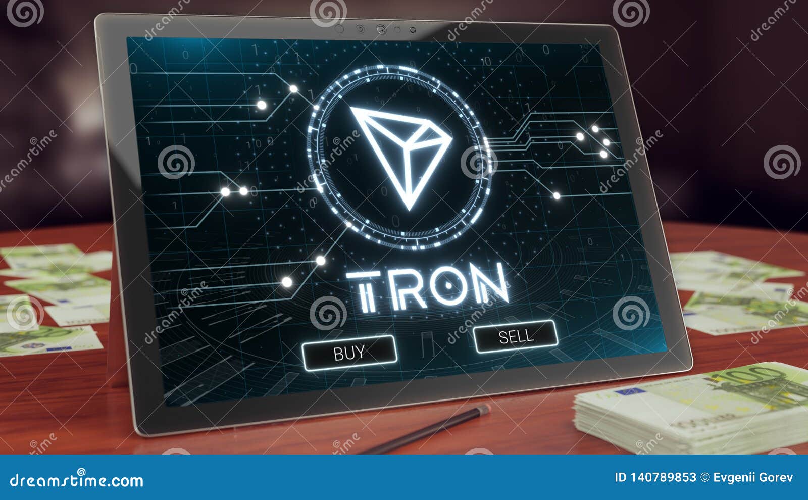Tron Cryptocurrency Logo On The Pc Tablet Display. 3D ...