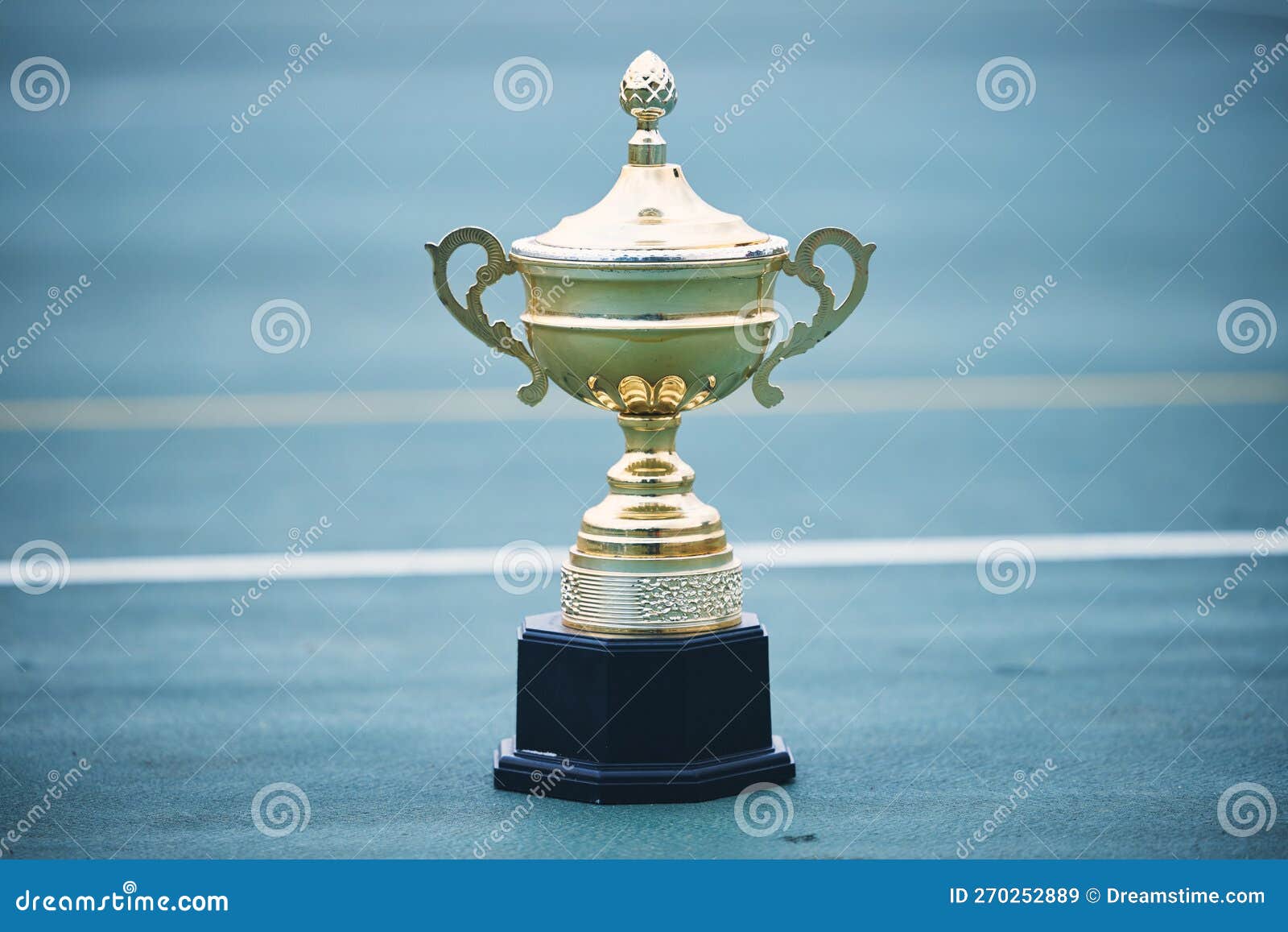 Trophée Et Cible Avec Une Coupe De Sport Sur Un Terrain Vide En Plein Air  Pour Le Champion Ou Le Vainqueur. Objectif or Et Image stock - Image du  sport, concept: 270252889