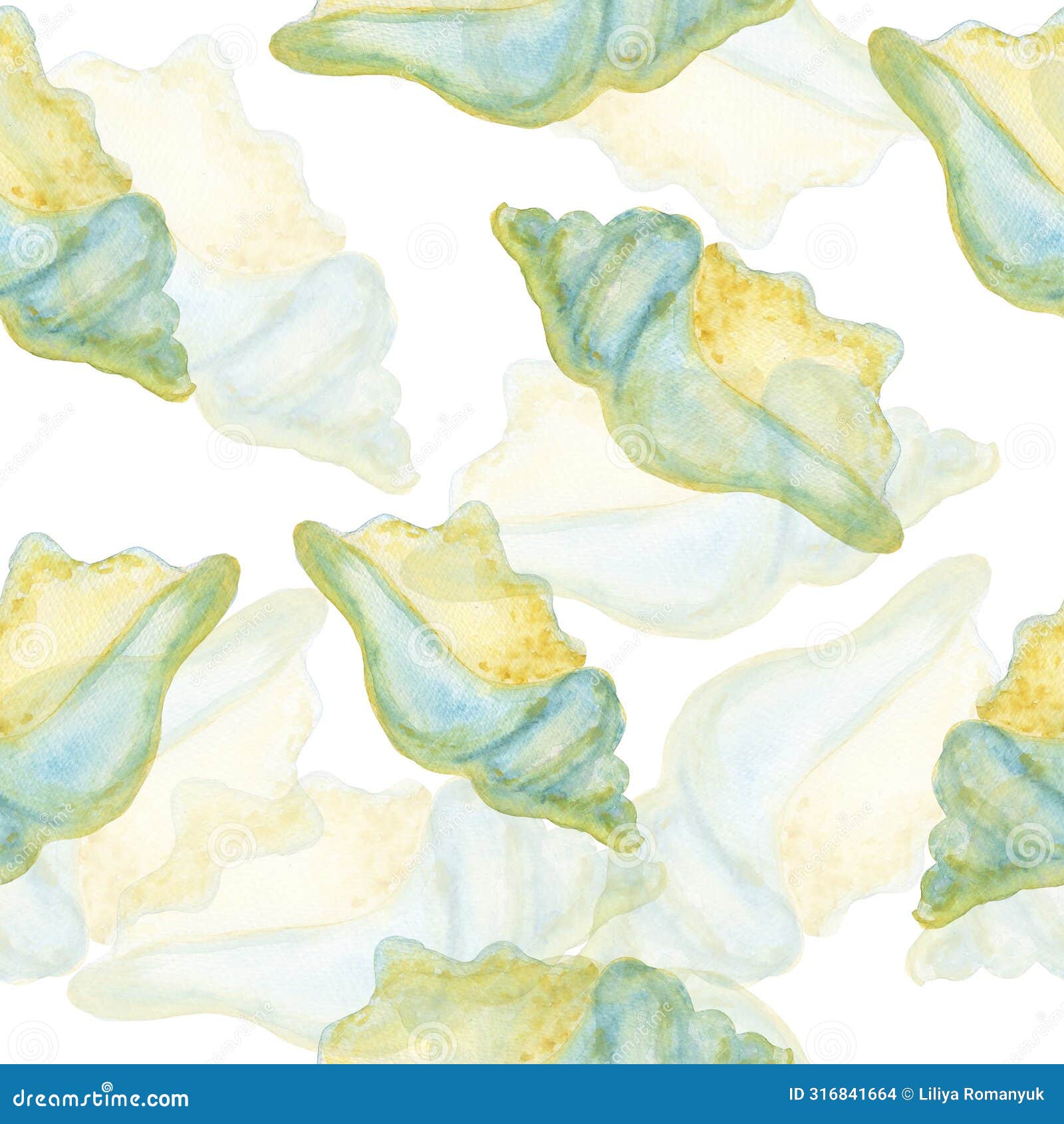 trophonopsis breviata sea ocean shell seamless pattern with translucent shell background watercolor 