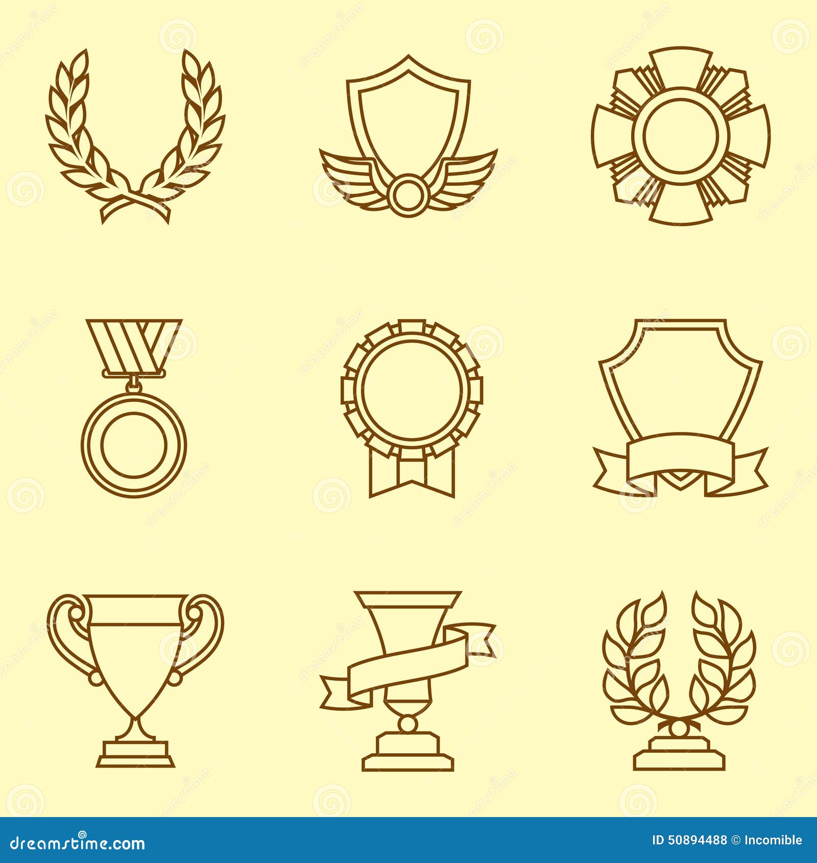 Trophy and Awards Icons Set in Linear Style Stock Vector Illustration