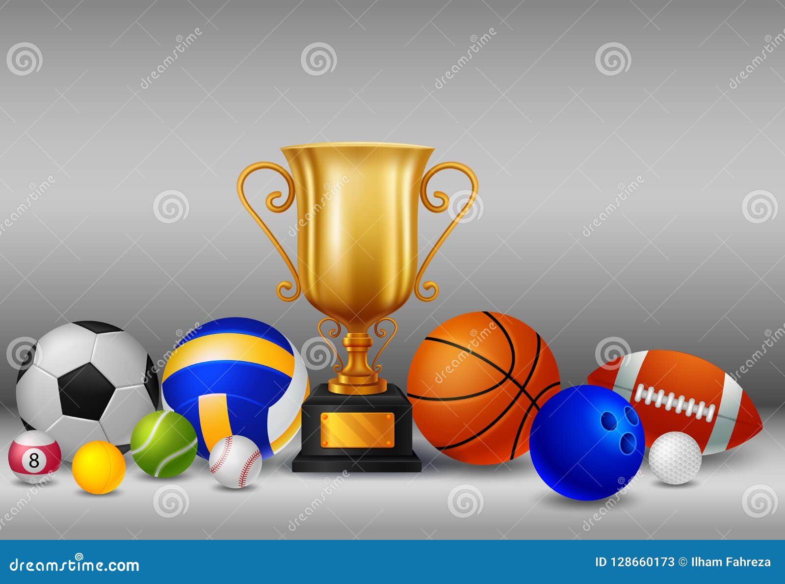 Trophy with ball sports stock vector. Illustration of gold 128660173