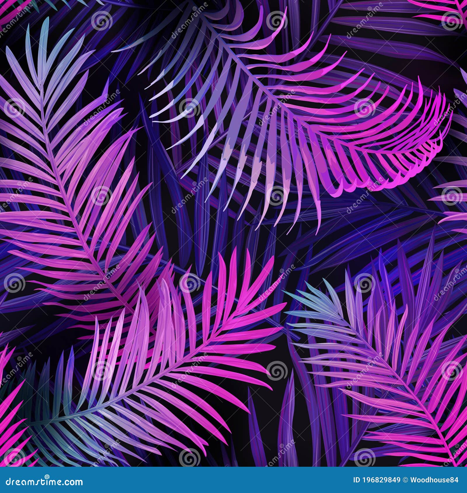 tropic neon seamless  background, summer tropical palm leaves vibrant pattern, hawaii floral 