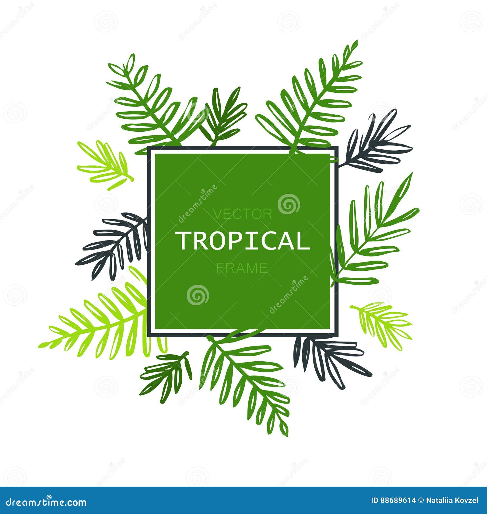 Download Tropical Abstract Vector Border With Palm Leaves. Exotic ...