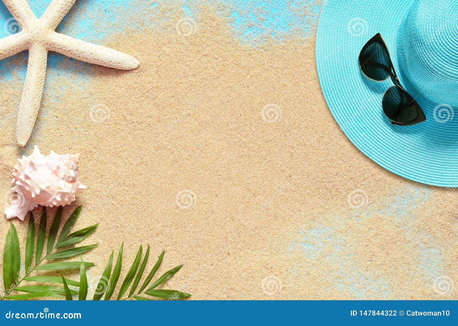 Tropical Background. Palm Trees Branches with Starfish and Seashell on ...