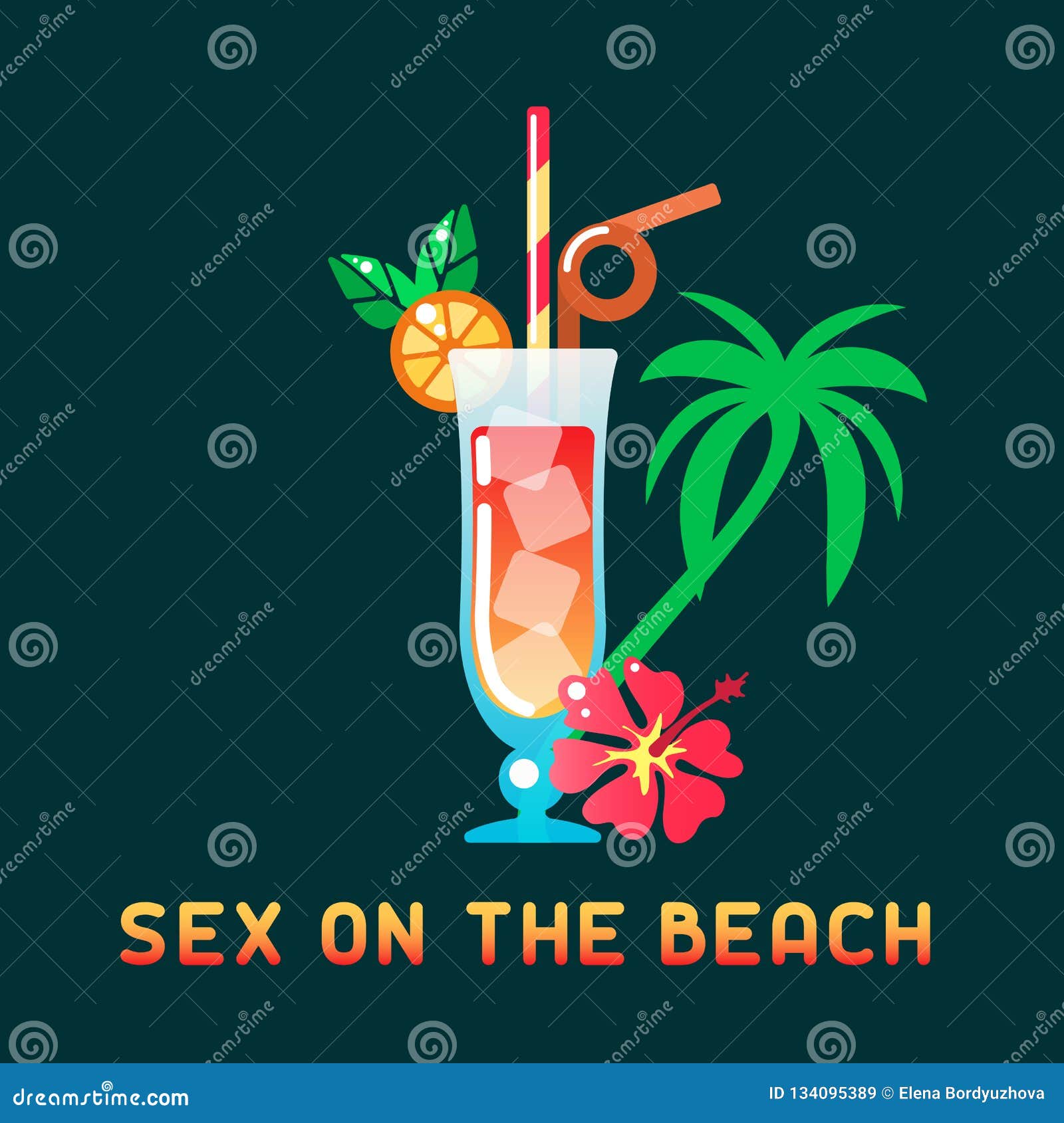 Tropical Cocktail Sex On The Beach With Decorations And