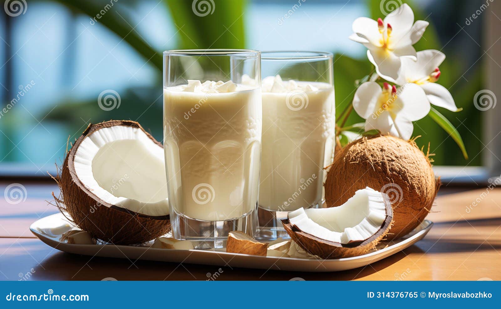 Tropical Cocktails with Coconut Milk AI Generated Stock Illustration Illustration of