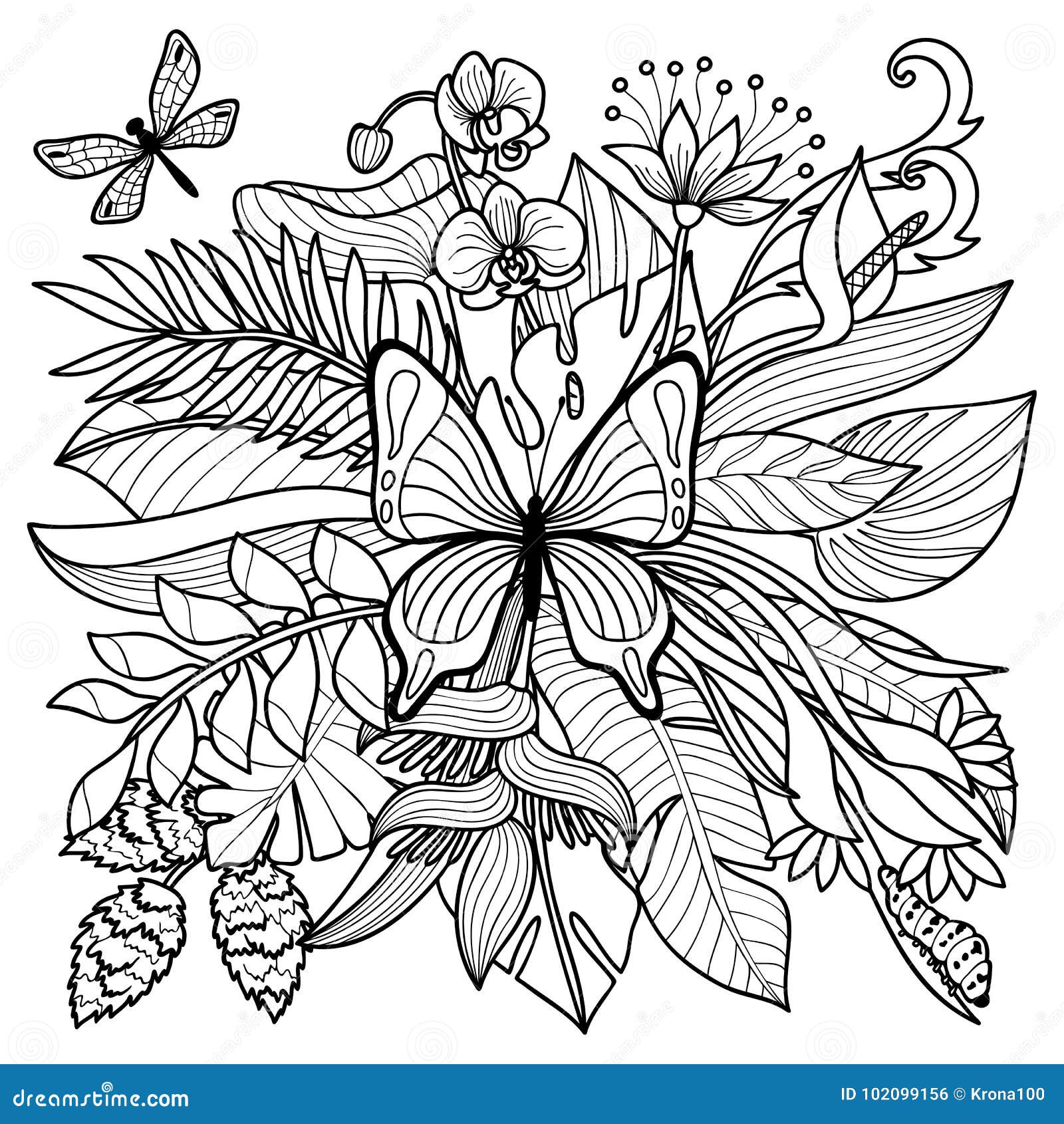 Tropical Coloring Page stock vector. Illustration of petal - 102099156