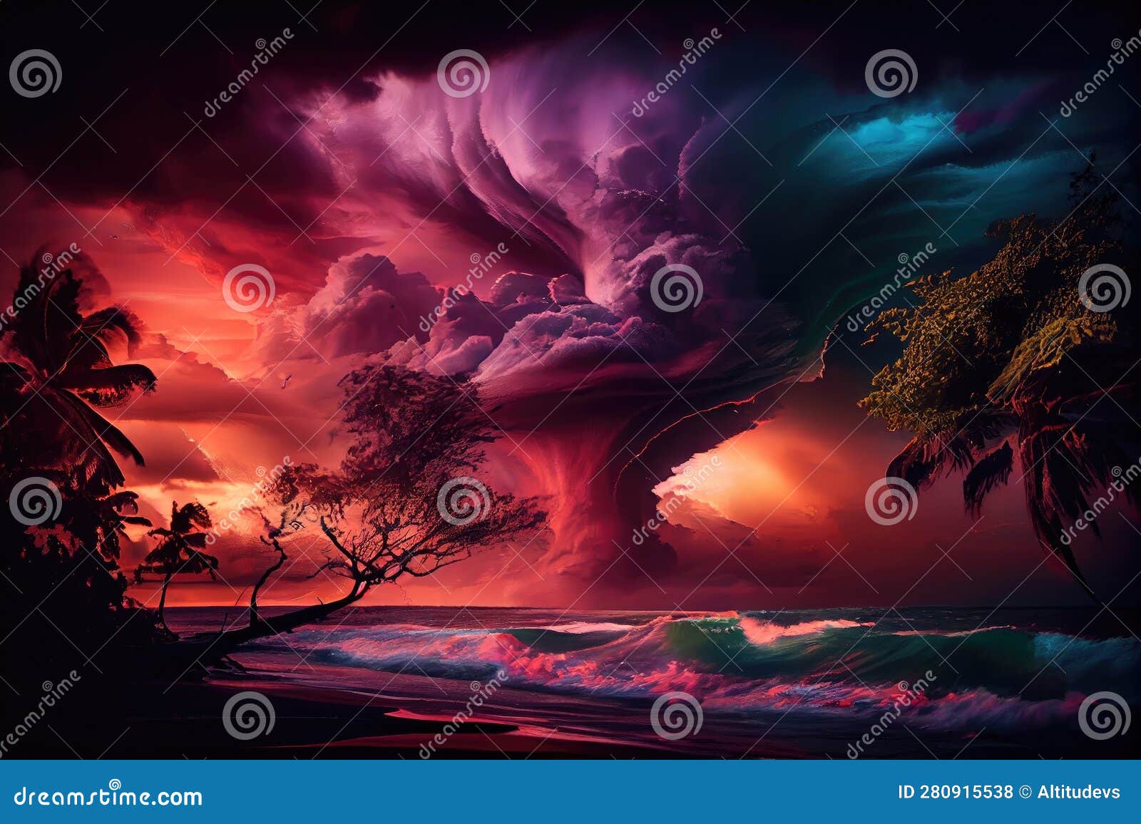 Tropical Cyclone, with Massive Storm Clouds and Powerful Winds, in ...