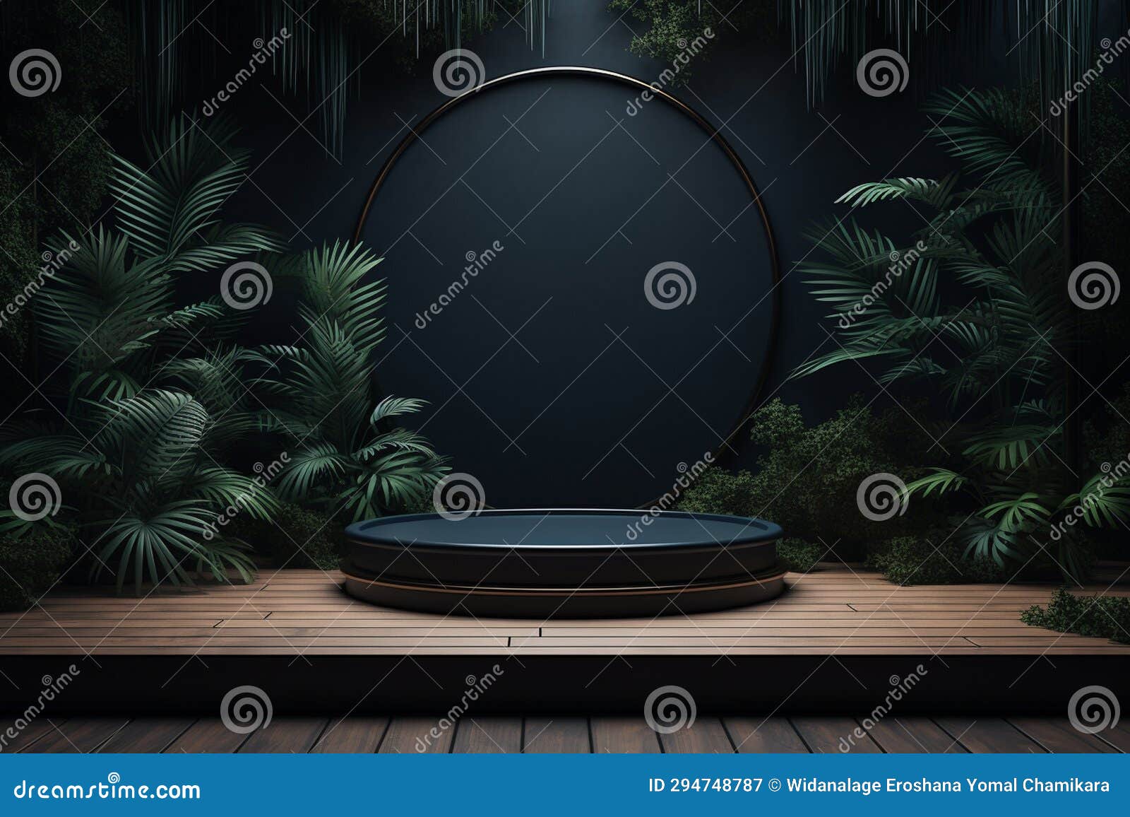 Tropical Elegance: Minimal Podium Mockup with Palm Leaves Stock 