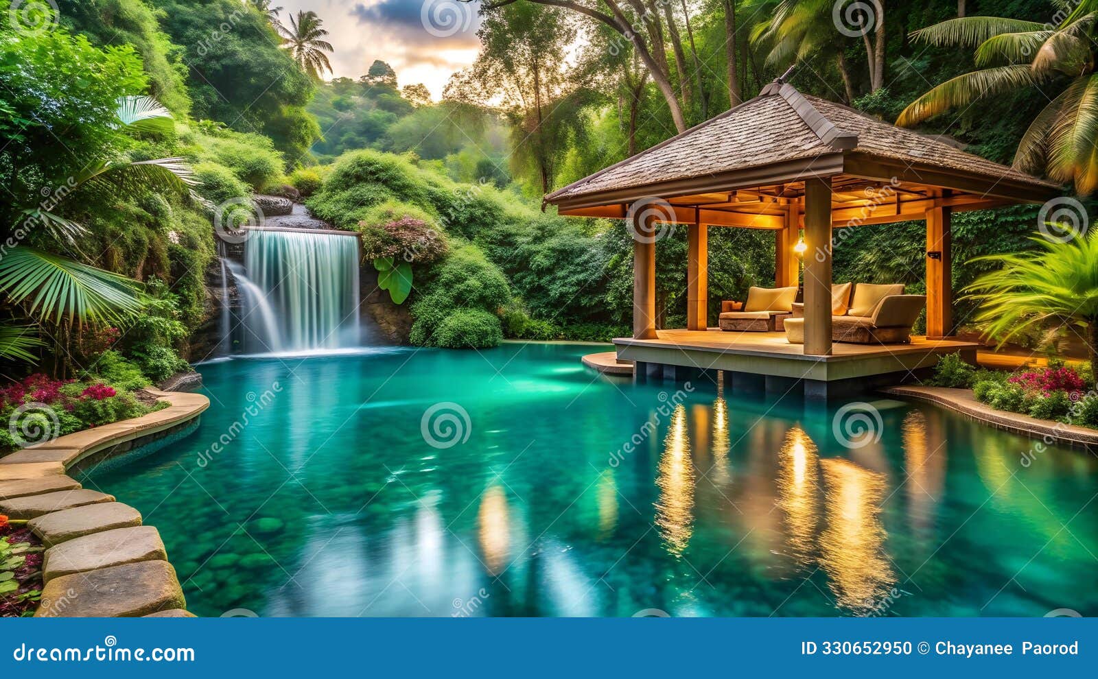 a tropical escape: immerse yourself in the tranquility of a poolside cabana  ai generated
