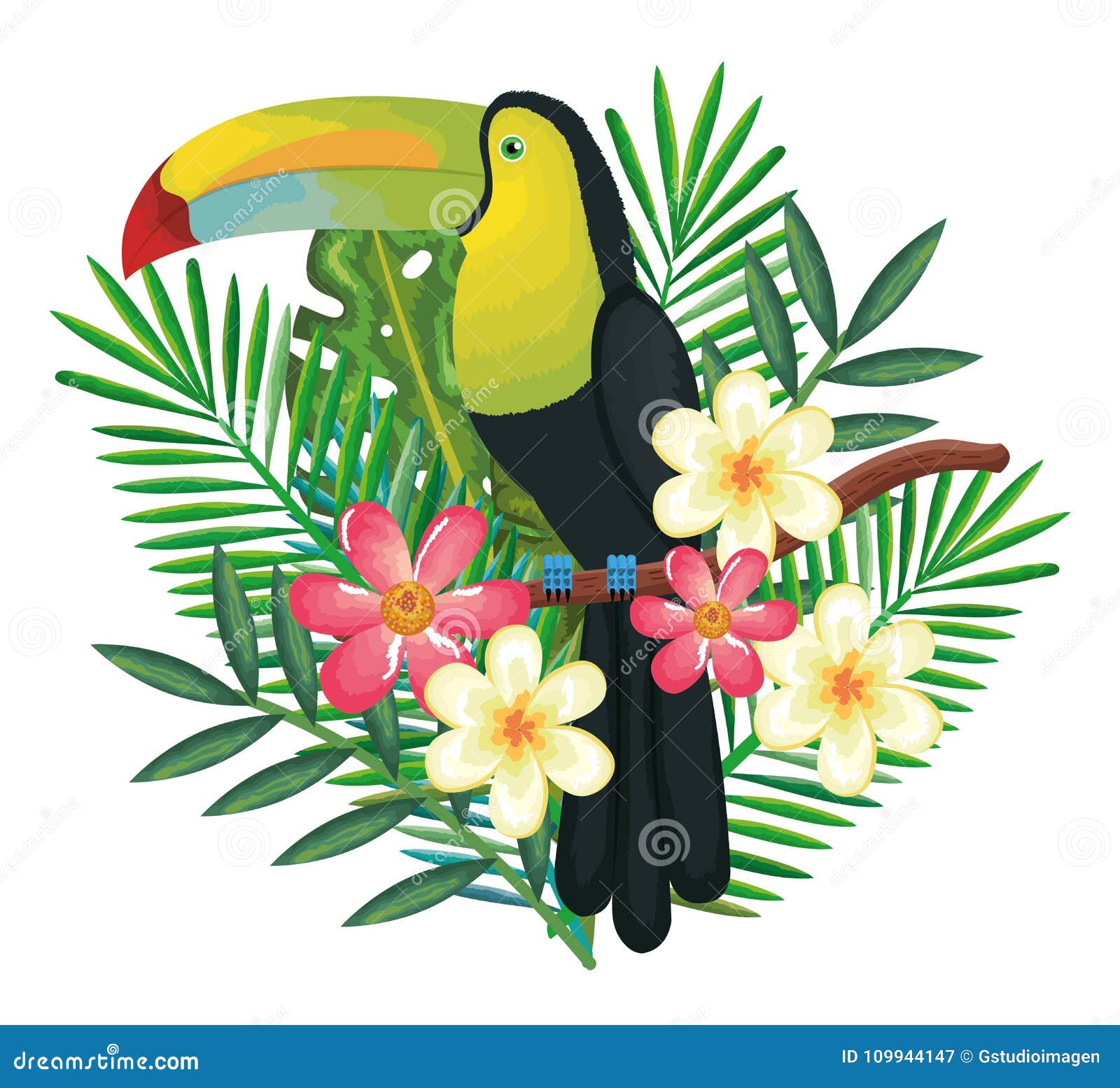 Tropical and Exotics Flowers with Toucan Stock Vector - Illustration of ...