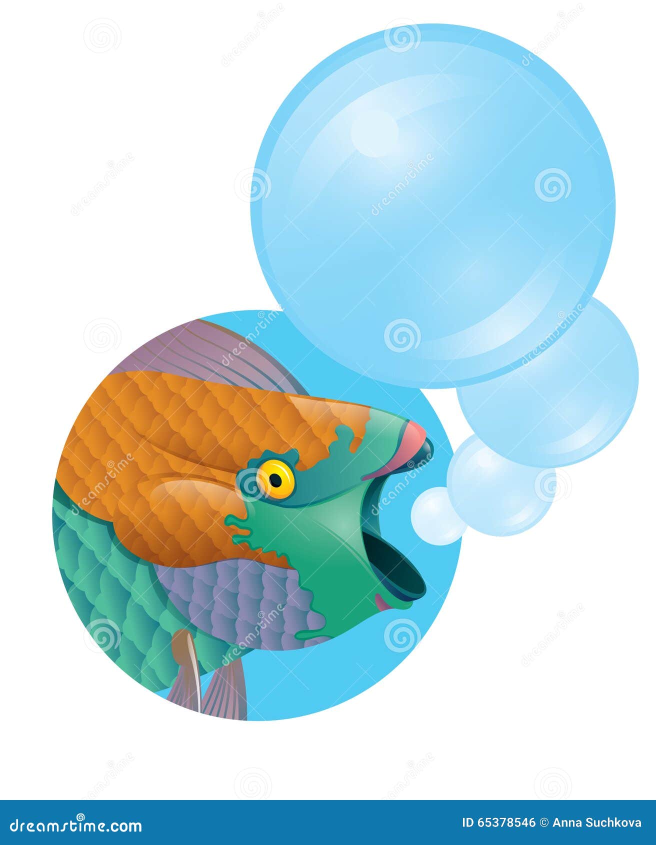 Tropical Fantasy Colorful Fish With Bubbles Stock Vector Illustration
