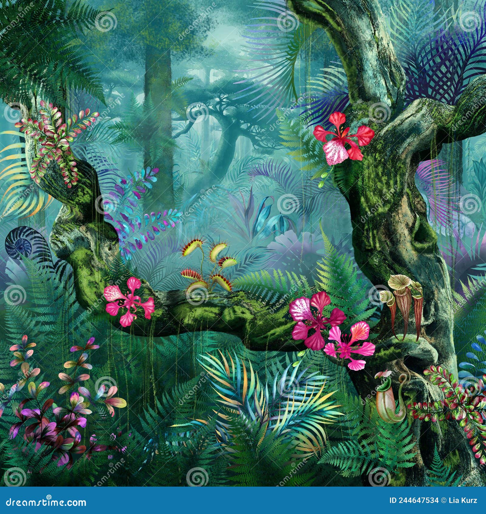 Tropical Fantasy Forest Illustration Elven Forest Background Exotic Summer  Scenery Stock Illustration - Illustration of fern, plants: 244647534