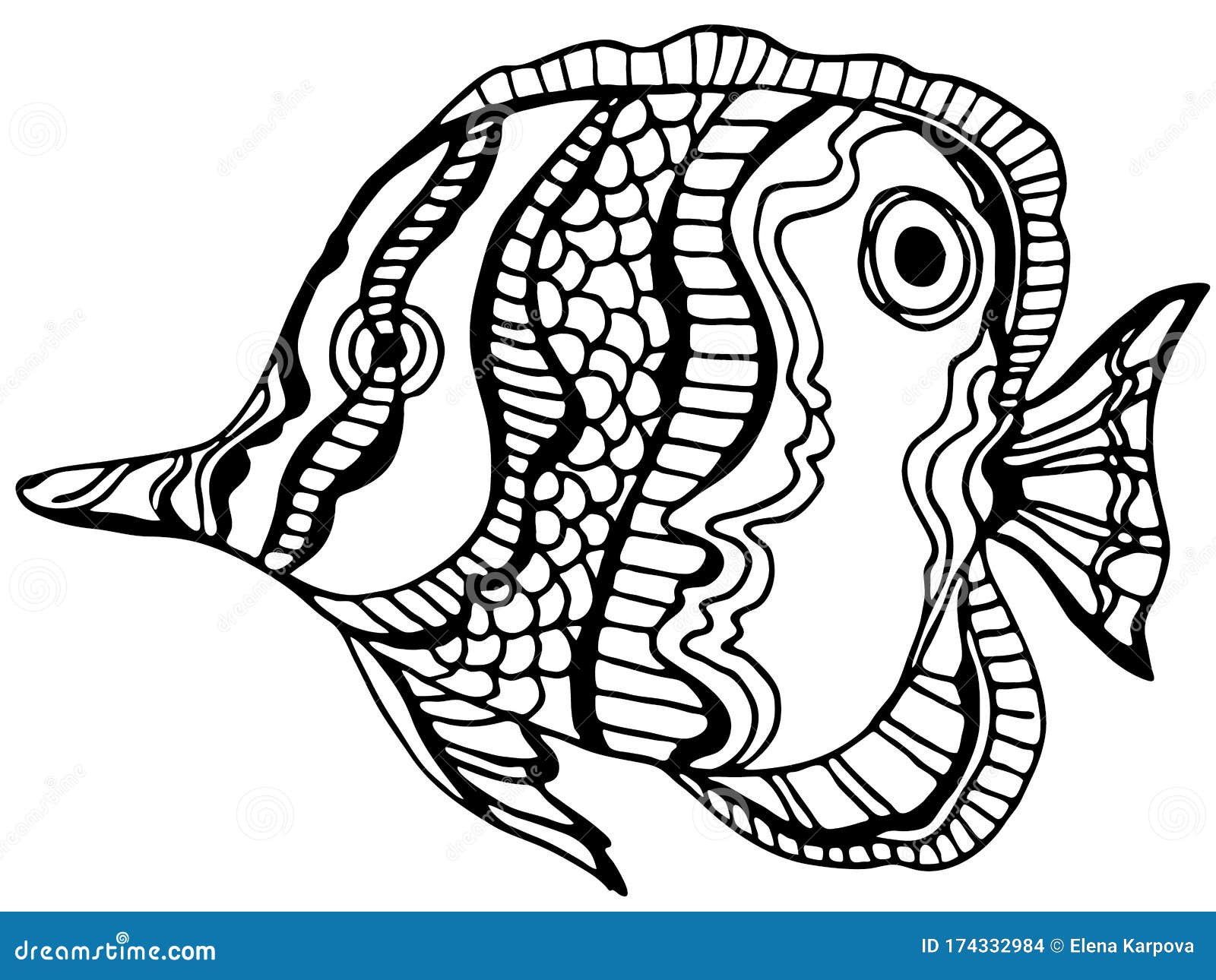 Tropical Fish Coloring Page. Anti-stress Coloring for Adult and