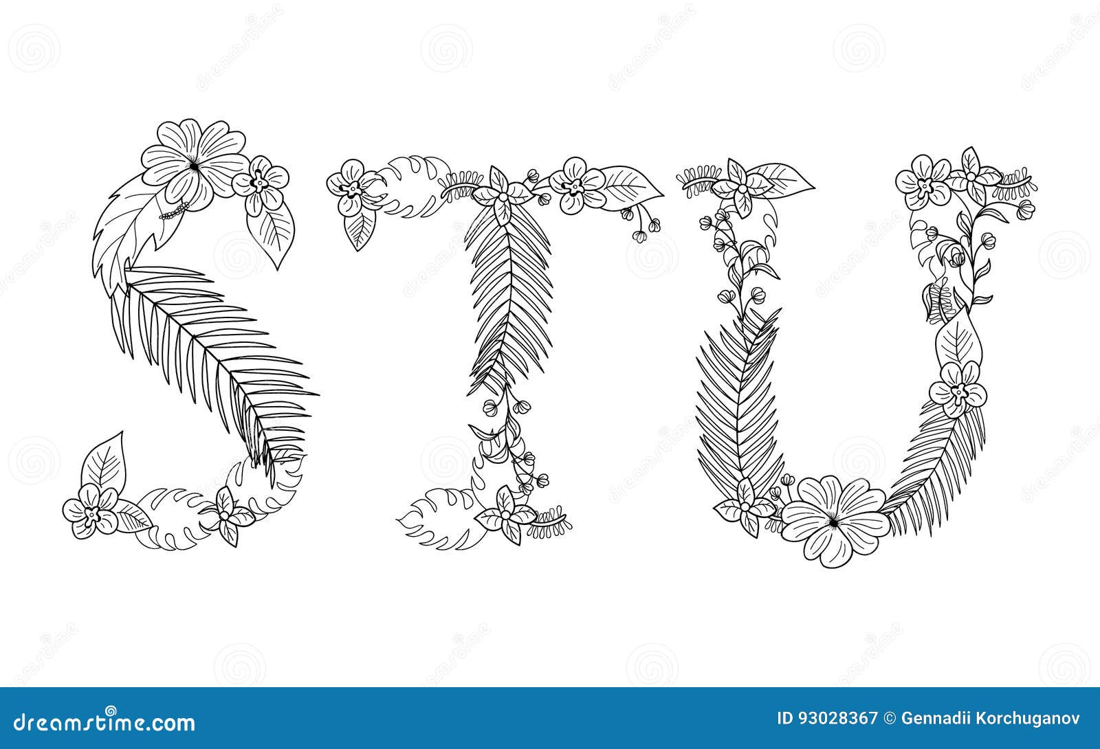 Vector Capital Alphabet Decorative Letters With Patterned Negative