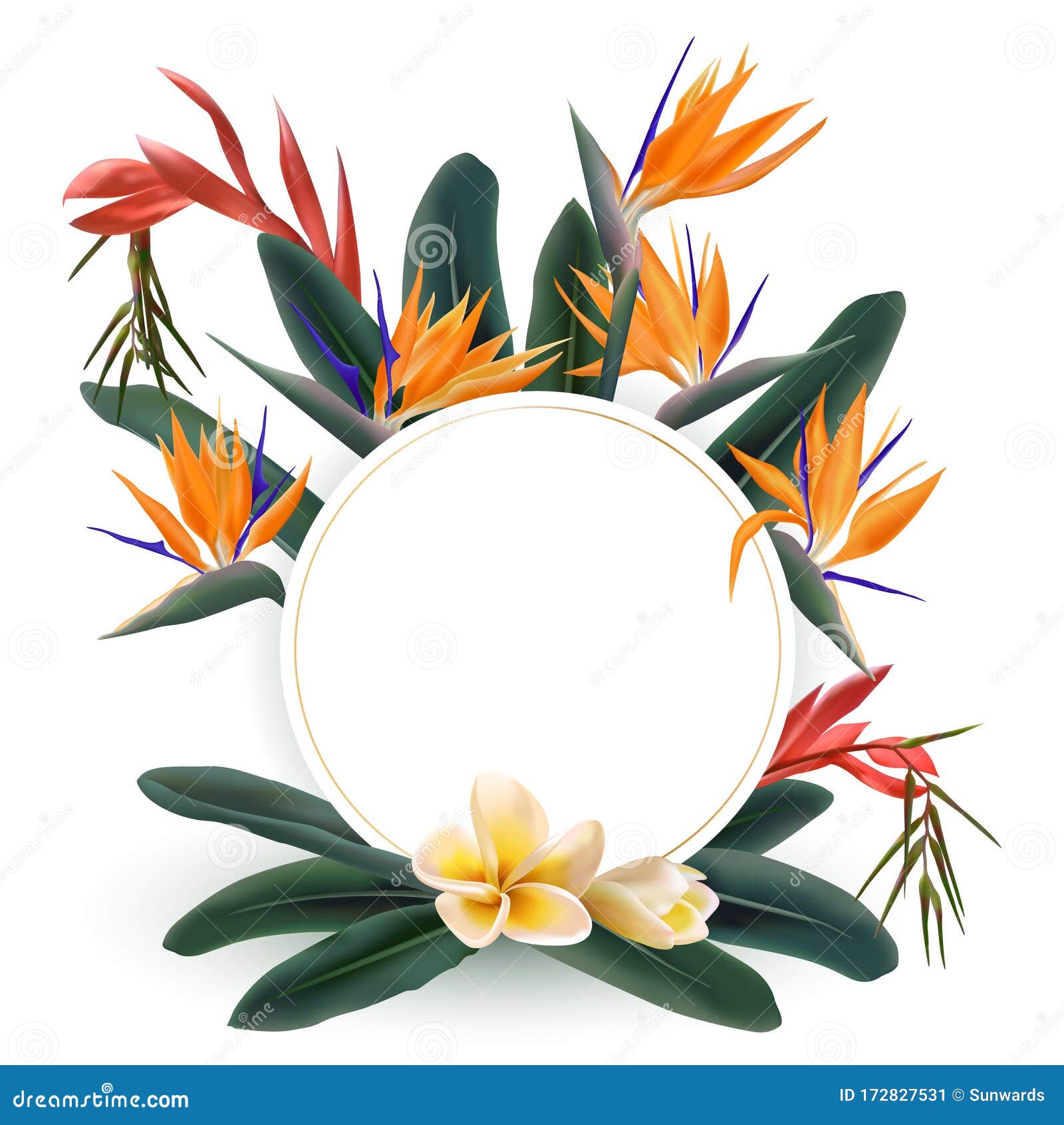 Download Tropical Flowers Bouquet Circle Frame Stock Vector ...