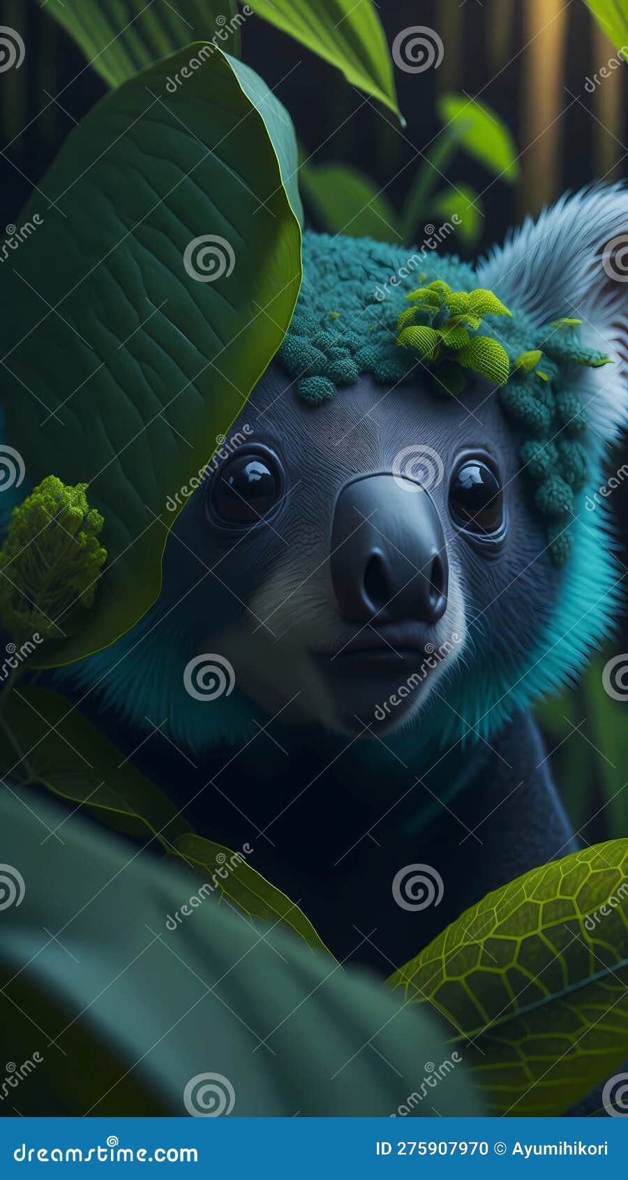 close up portrait of adorable koala, tropical forest, highly detailed 